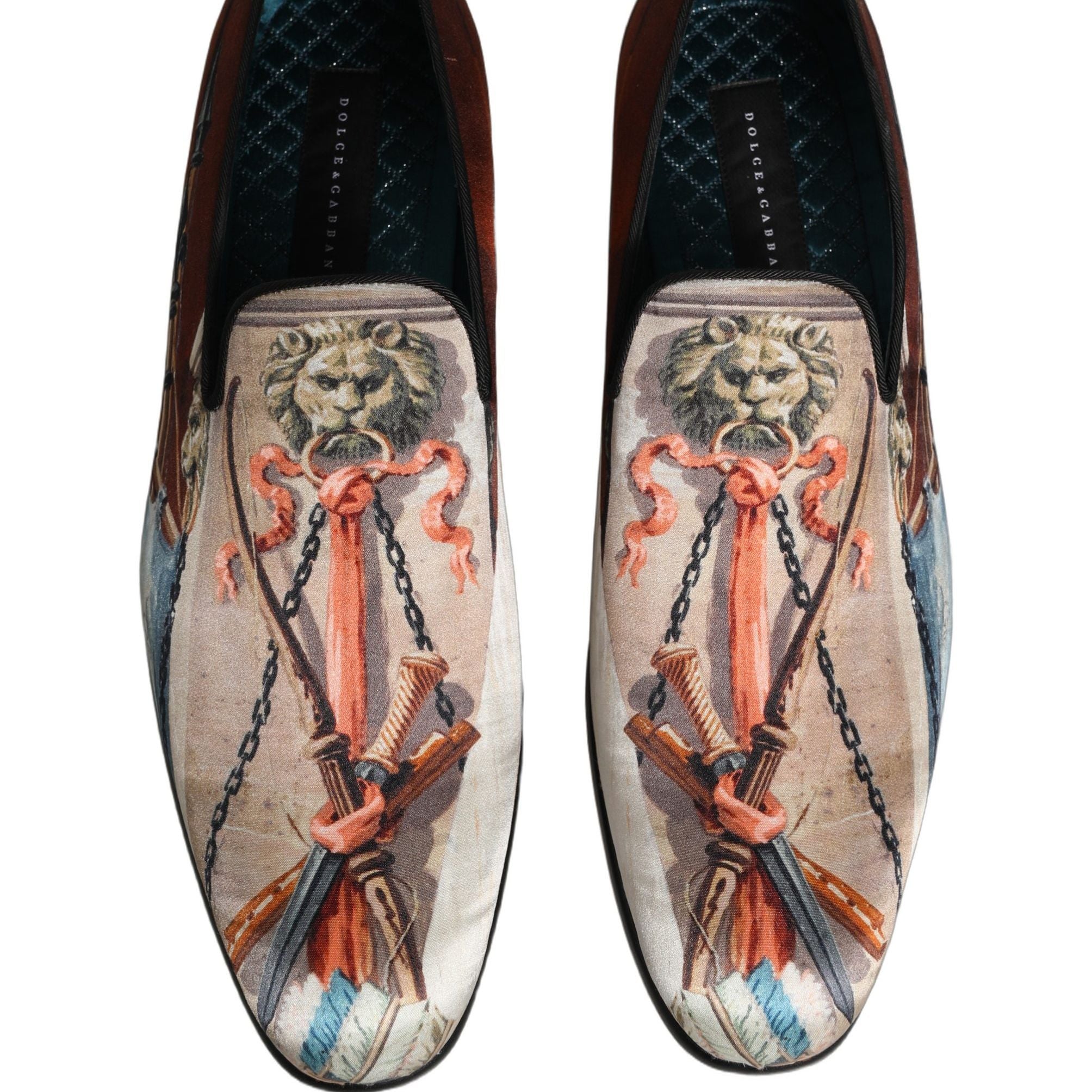 Dolce & Gabbana Multicolor Lion Print Slip On Loafers Shoes