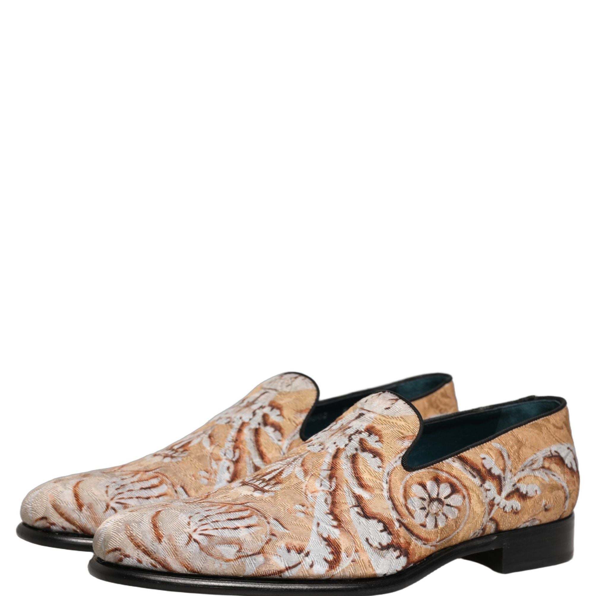 Dolce & Gabbana Beige Brocade Men Slip On Dress Loafers Shoes
