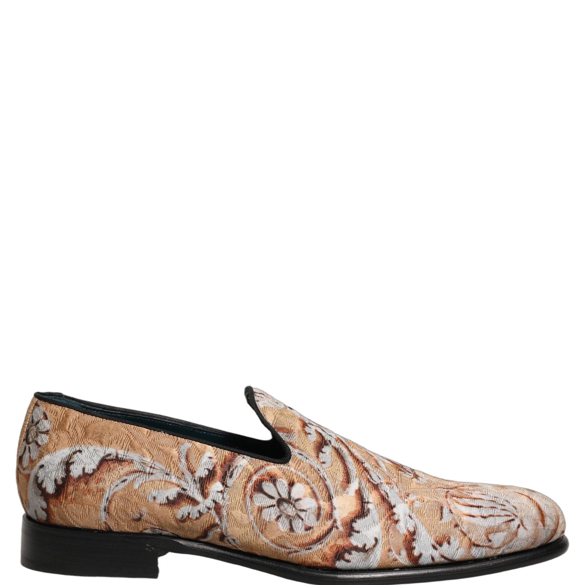 Dolce & Gabbana Beige Brocade Men Slip On Dress Loafers Shoes