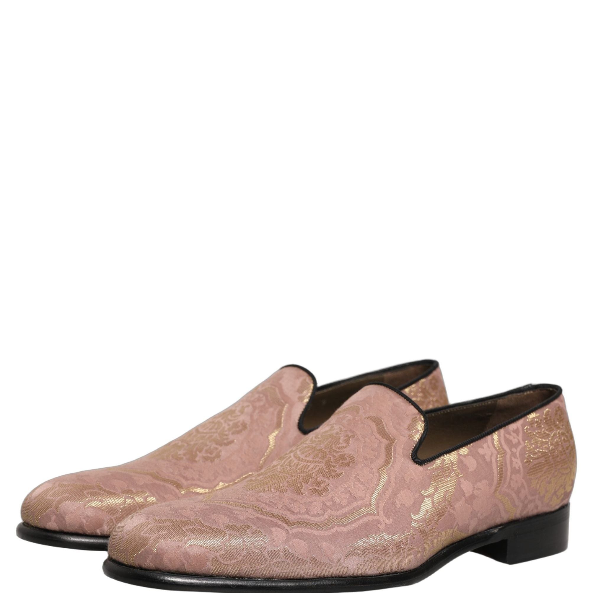 Dolce & Gabbana Pink Brocade Men Slip On Dress Loafers Shoes