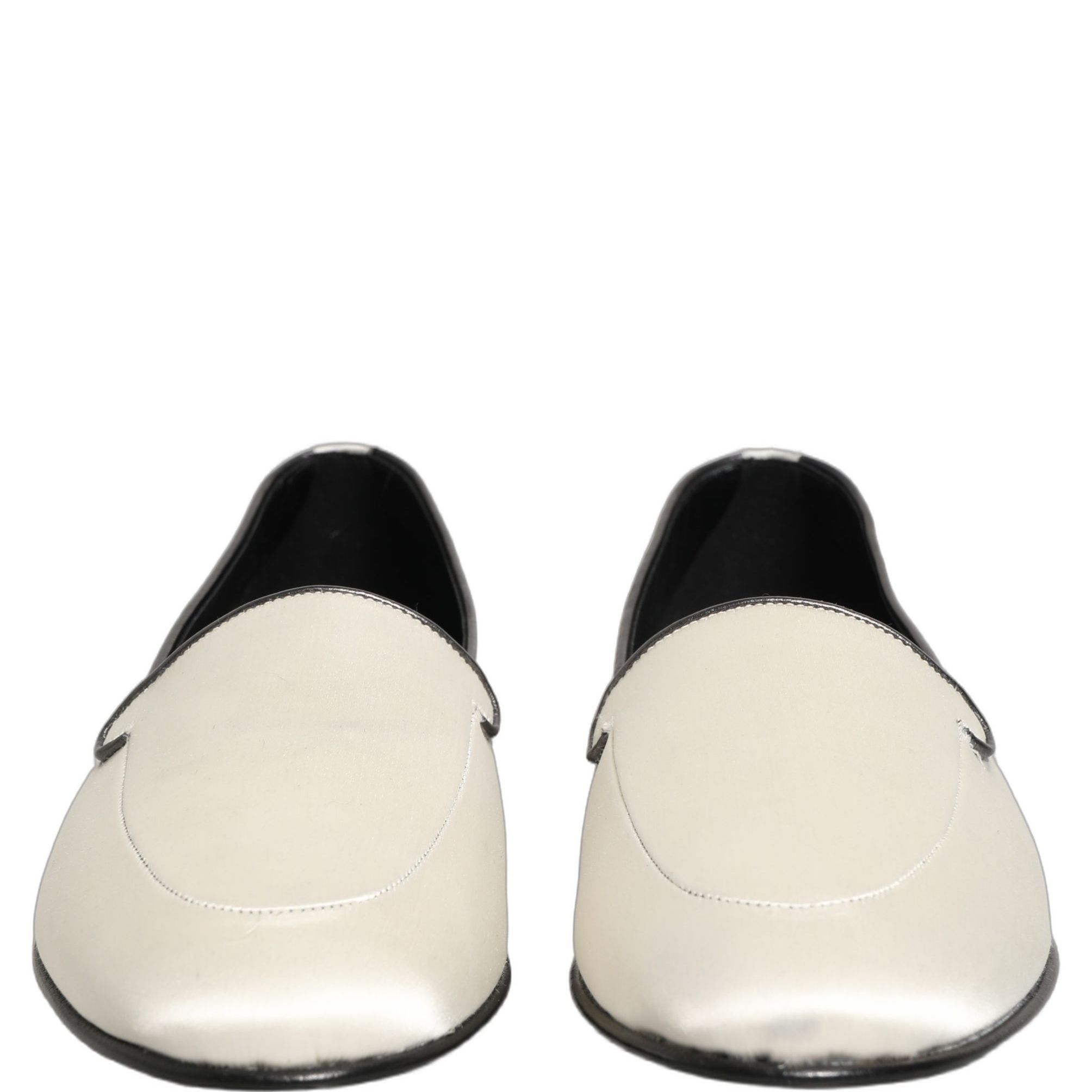 Dolce & Gabbana White Satin Logo Slip On Flats Loafers Shoes