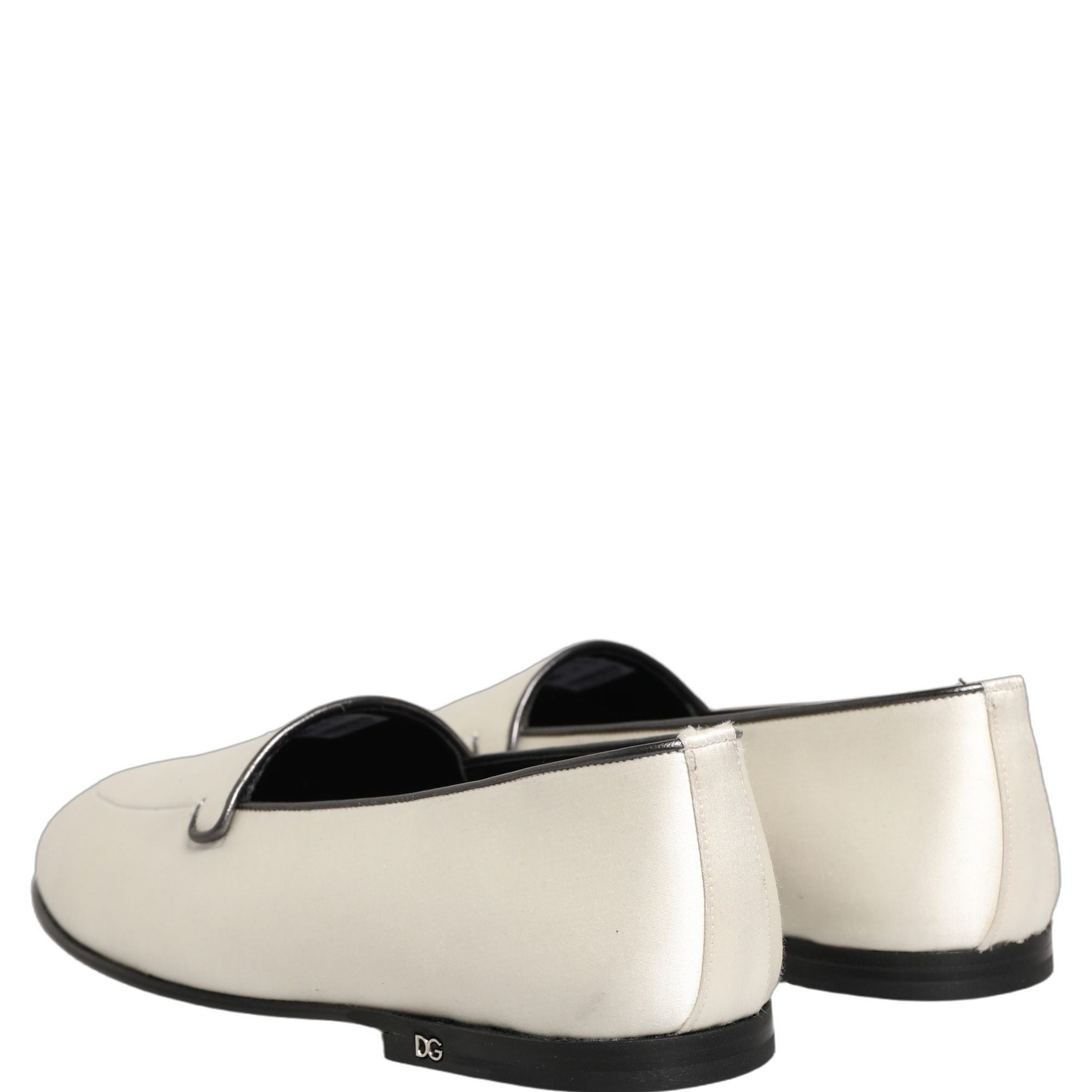 Dolce & Gabbana White Satin Logo Slip On Flats Loafers Shoes