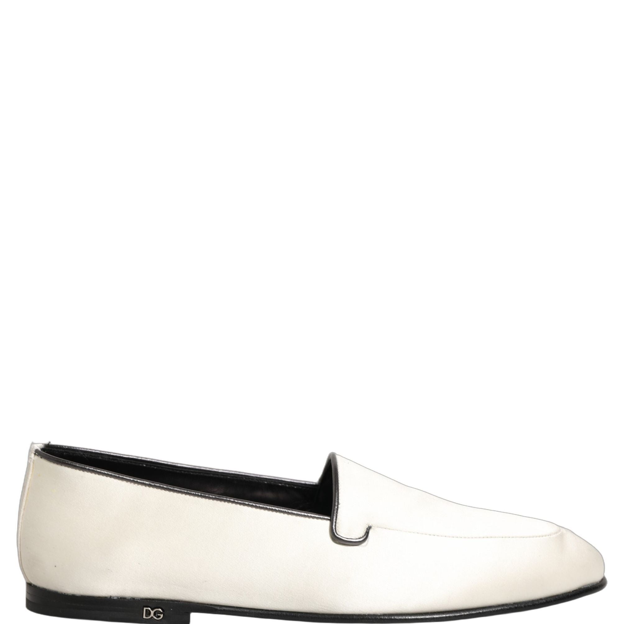 Dolce & Gabbana White Satin Logo Slip On Flats Loafers Shoes