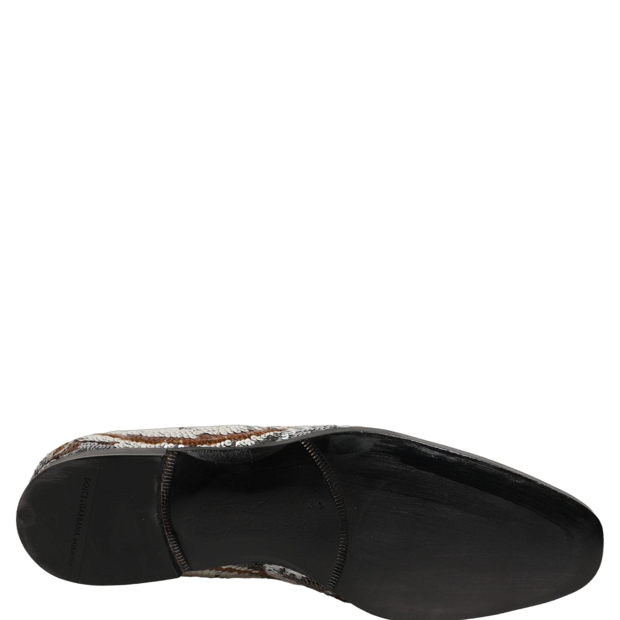 Dolce & Gabbana White Gold Sequined Slip On Loafers Shoes