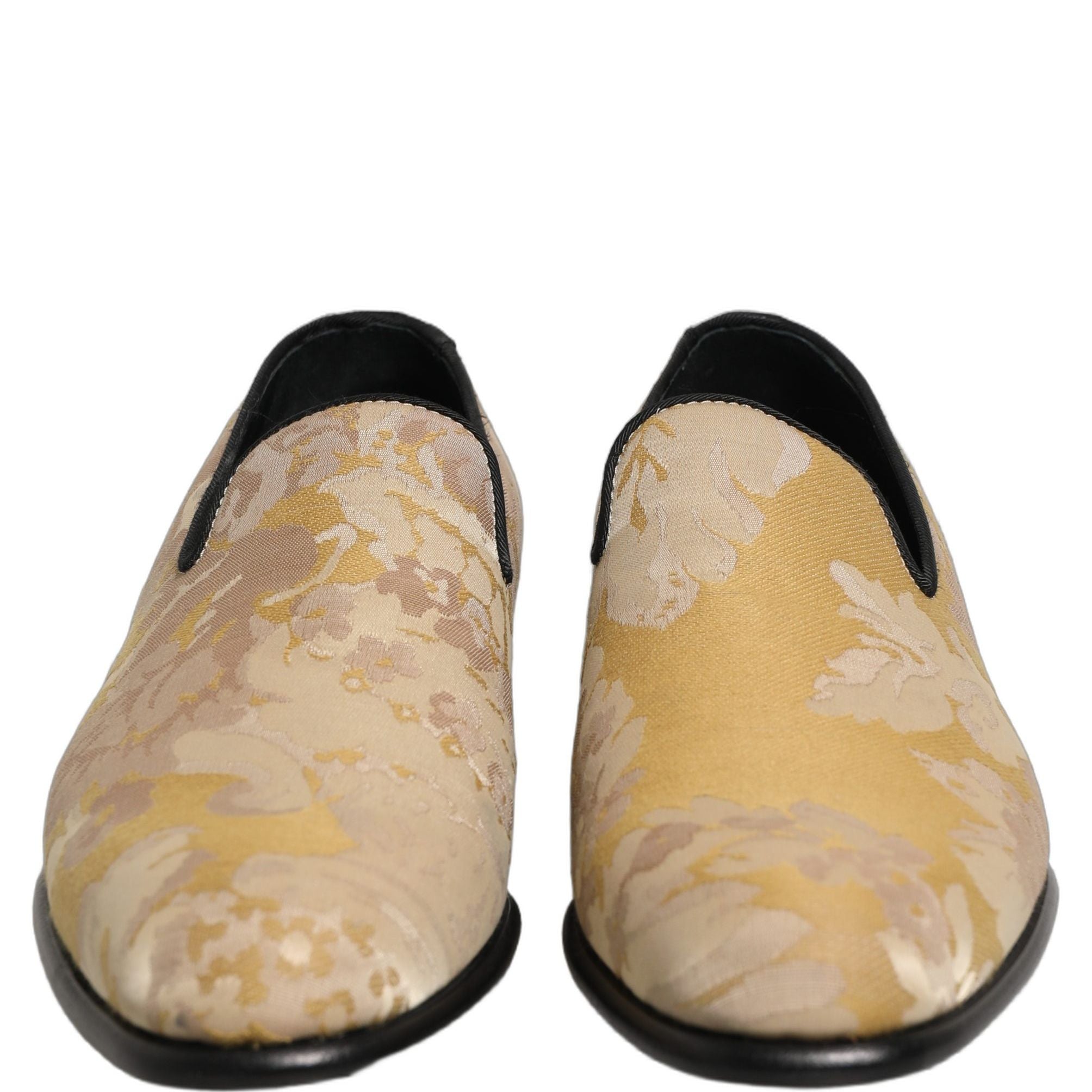 Dolce & Gabbana Gold Floral Print Jacquard Men Loafers Shoes