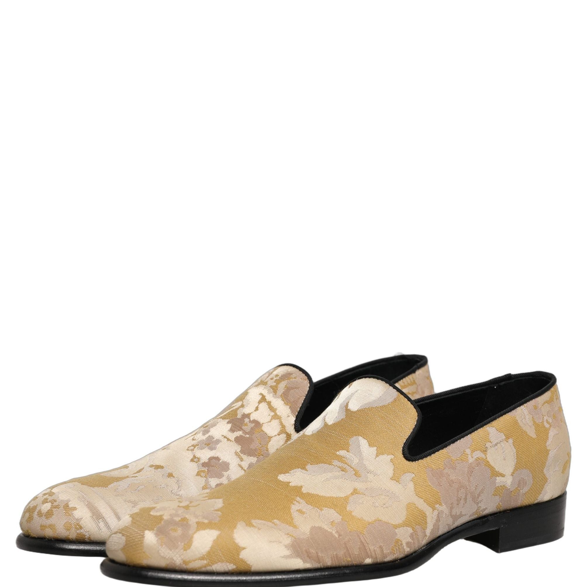 Dolce & Gabbana Gold Floral Print Jacquard Men Loafers Shoes
