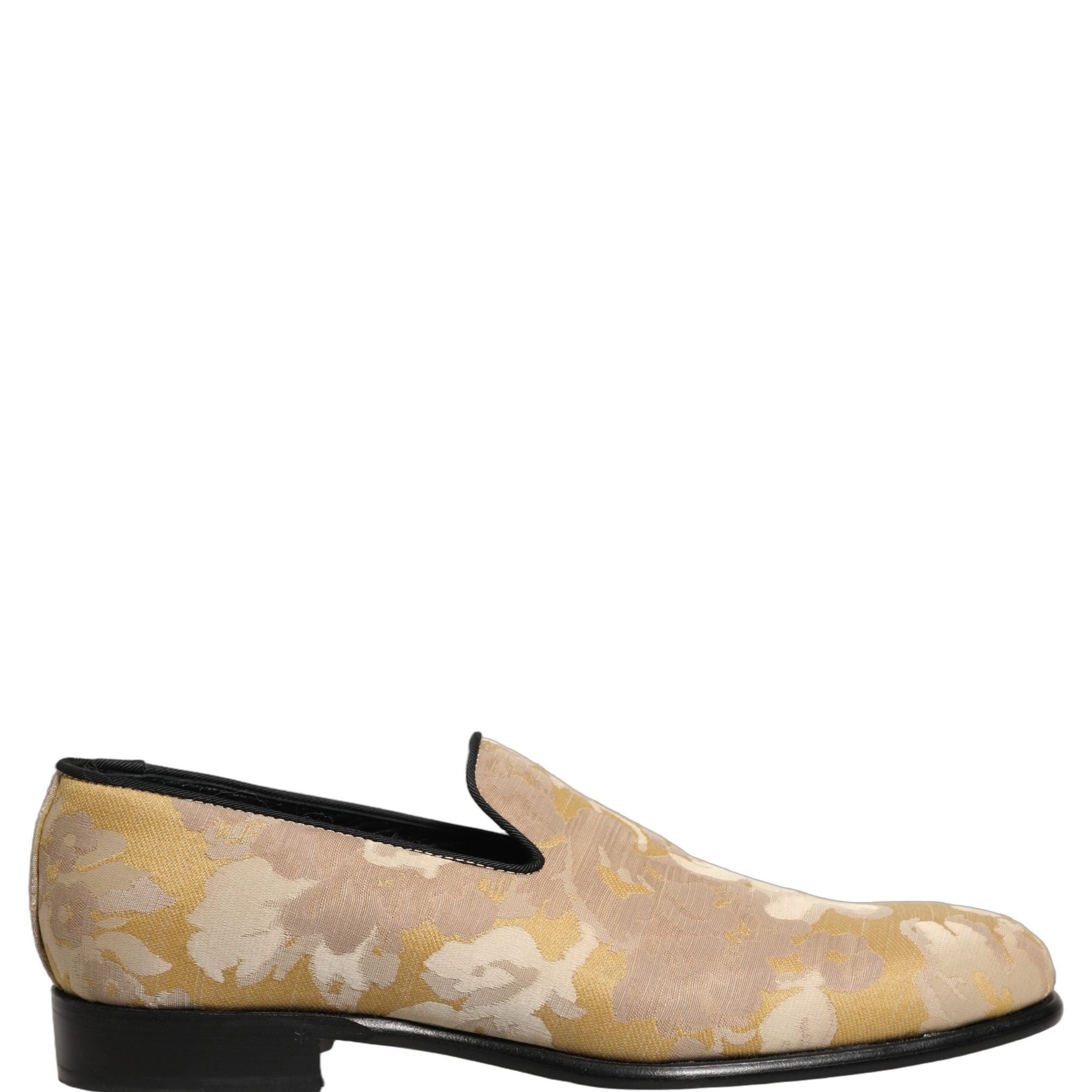 Dolce & Gabbana Gold Floral Print Jacquard Men Loafers Shoes