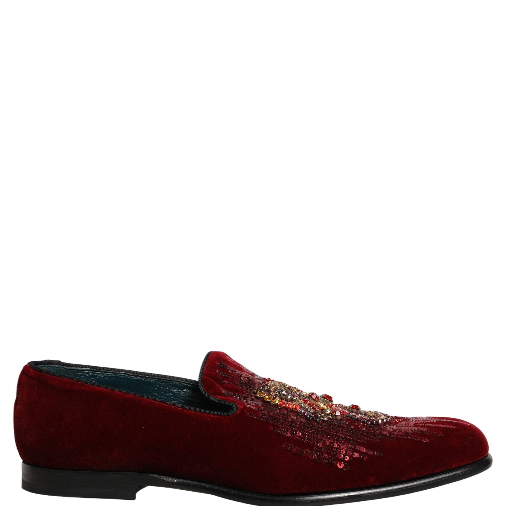 Dolce & Gabbana Maroon Sequin Gemstone Dress Loafers Shoes