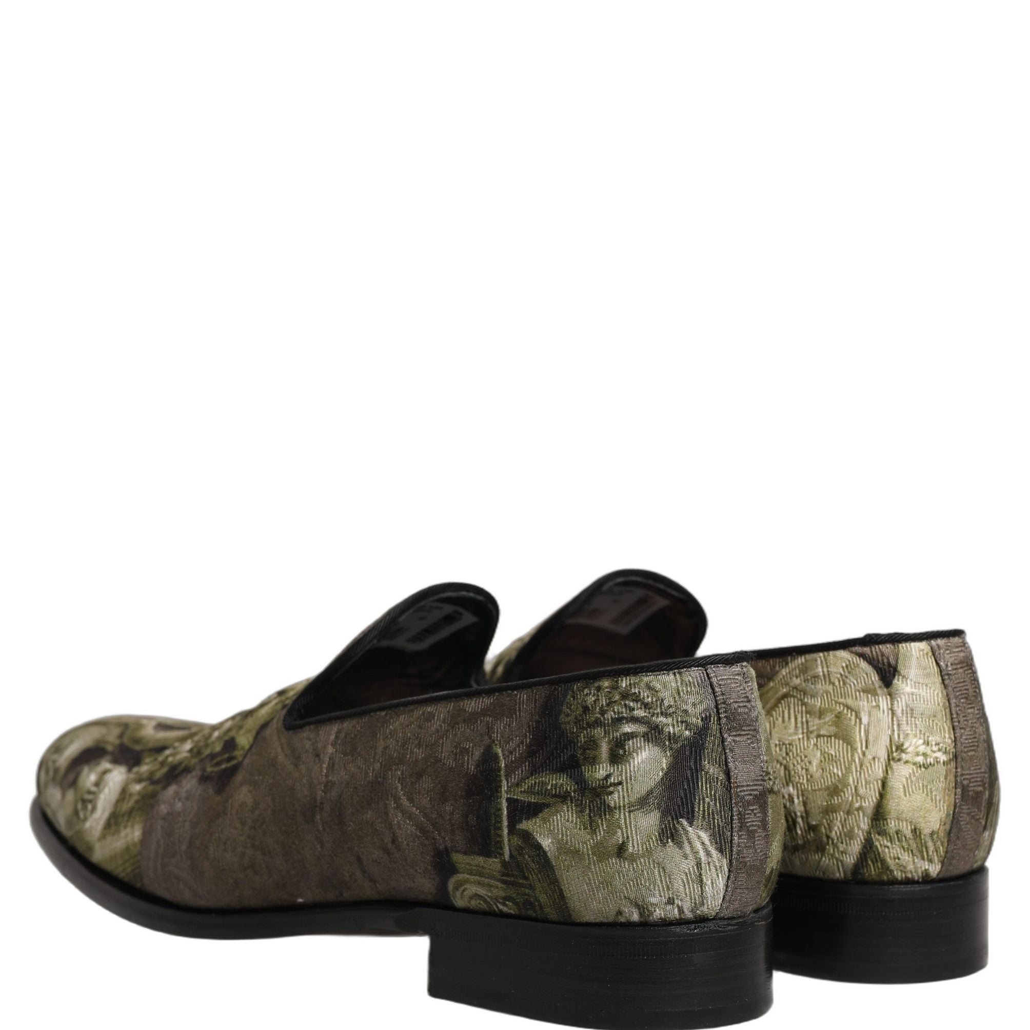 Dolce & Gabbana Brown Baroque Print Slip On Loafers Shoes