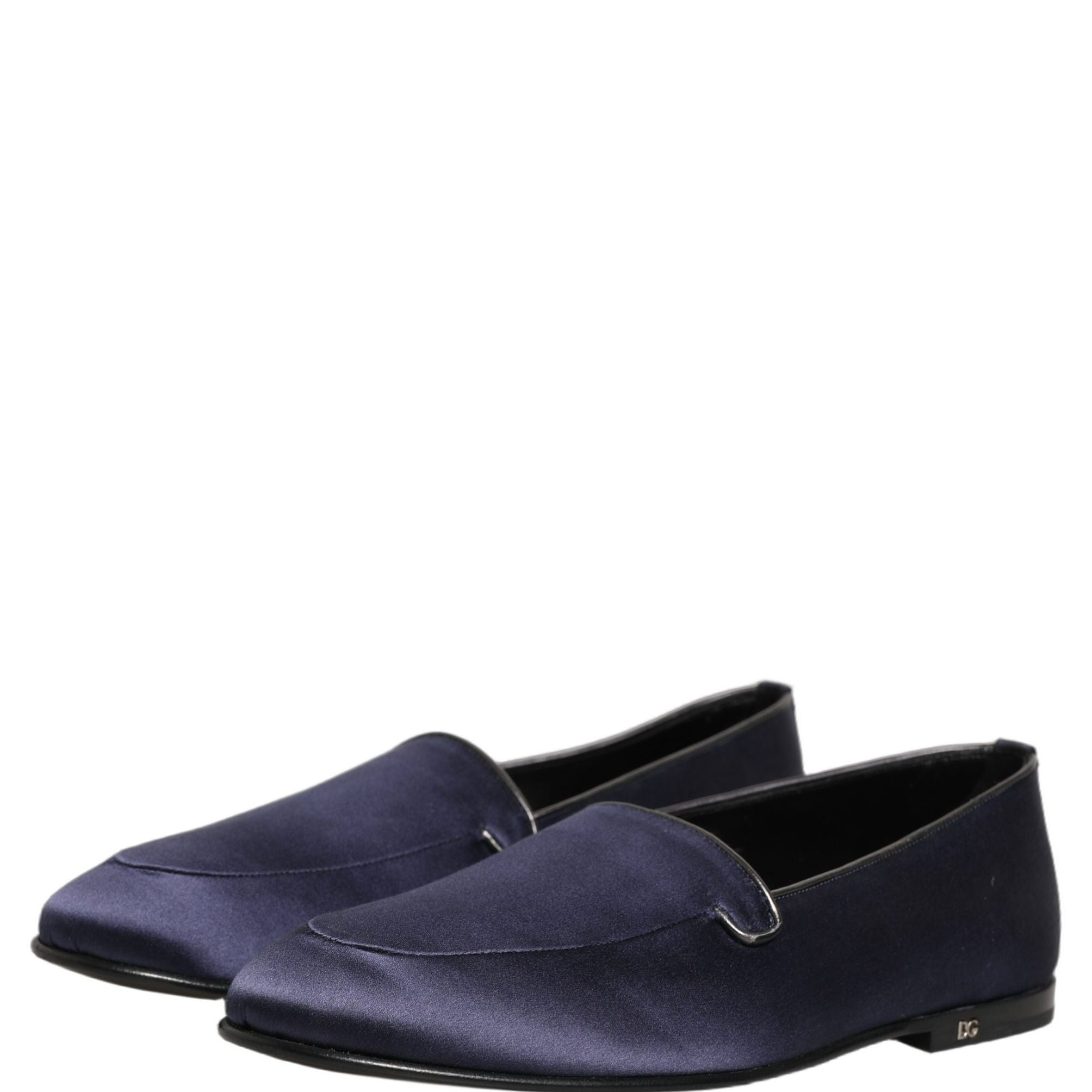 Dolce & Gabbana Blue Satin Logo Slip On Flats Loafers Shoes