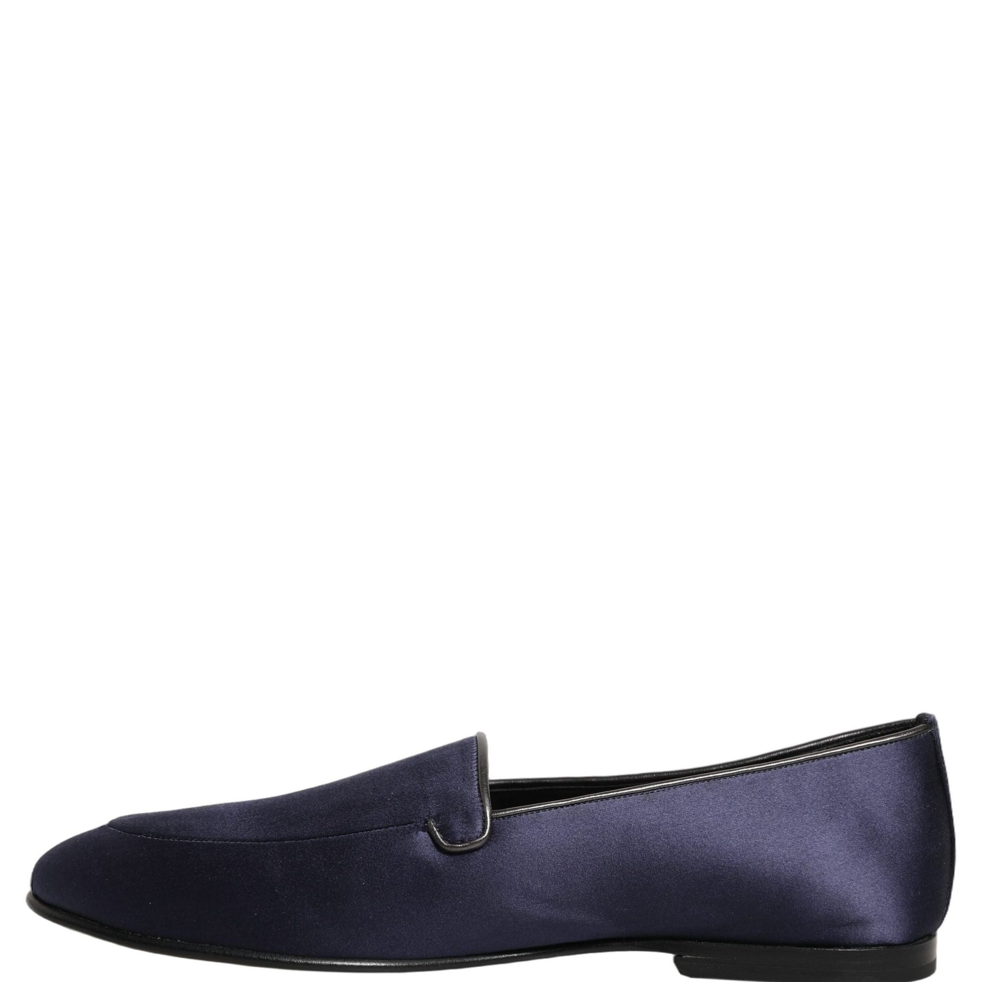 Dolce & Gabbana Blue Satin Logo Slip On Flats Loafers Shoes