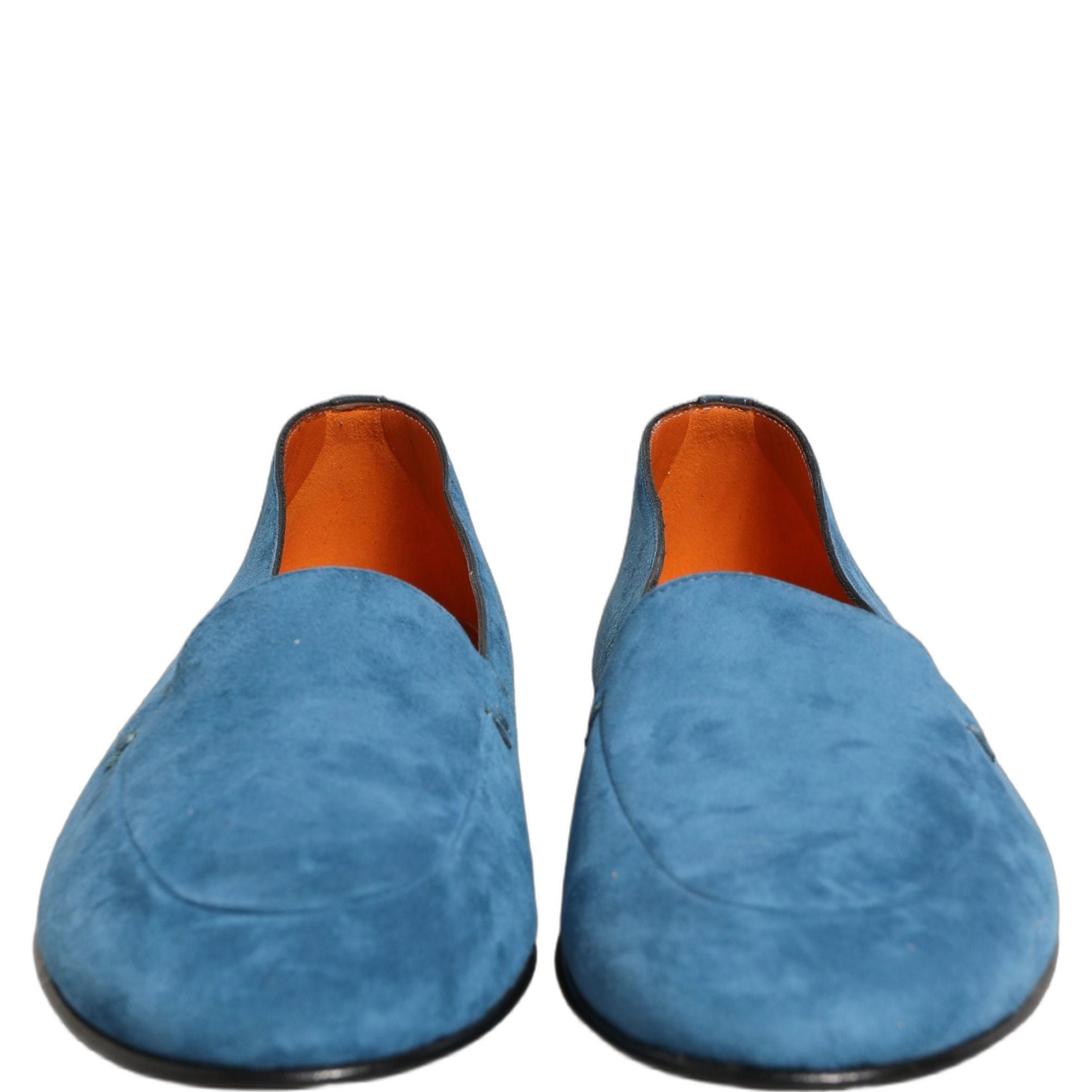 Dolce & Gabbana Blue Velvet Slip On Men Flats Loafers Shoes
