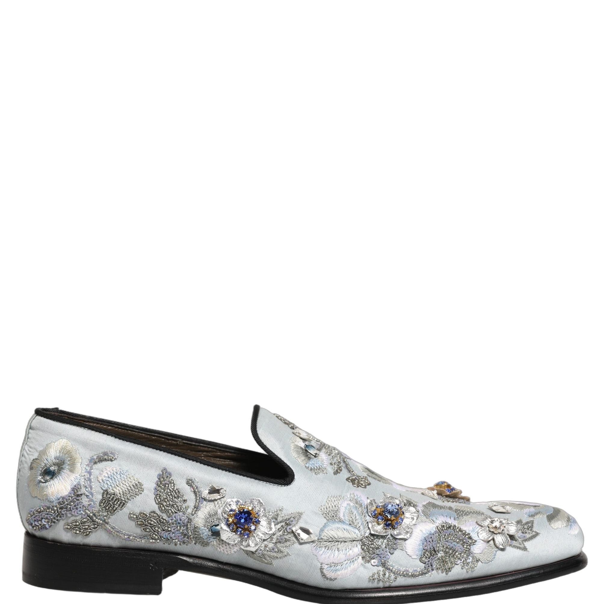 Dolce & Gabbana White Floral Embellished Men Loafers  Shoes