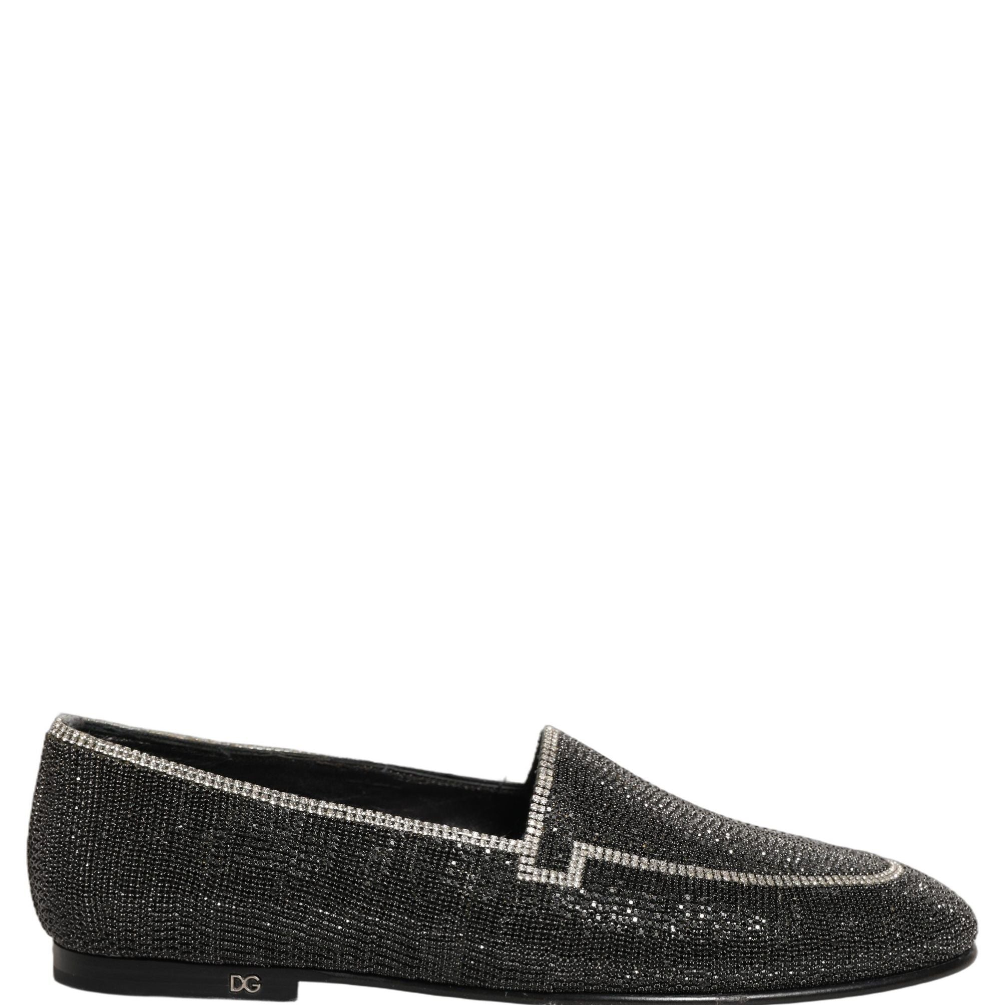 Dolce & Gabbana Black Crystal Embellished Men Loafers Shoes