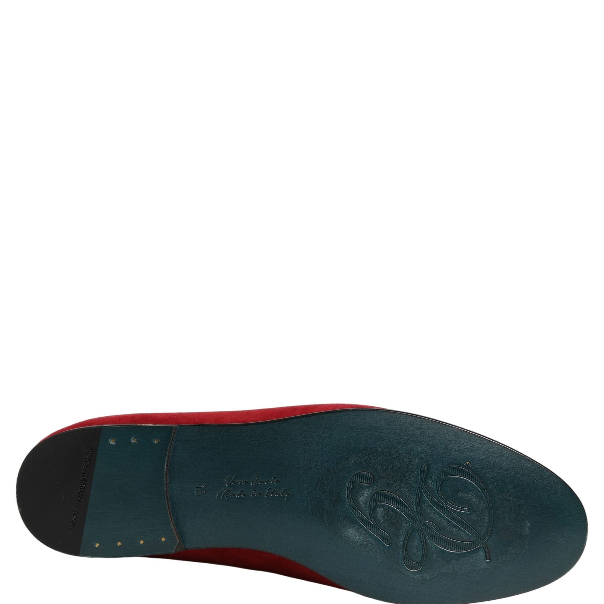 Dolce & Gabbana Red Suede Logo Slip On Flats Loafers Shoes