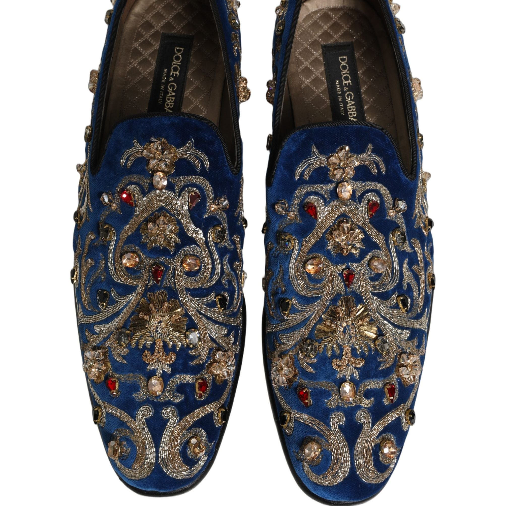 Dolce & Gabbana Blue Velvet Embellished Dress Loafers Shoes