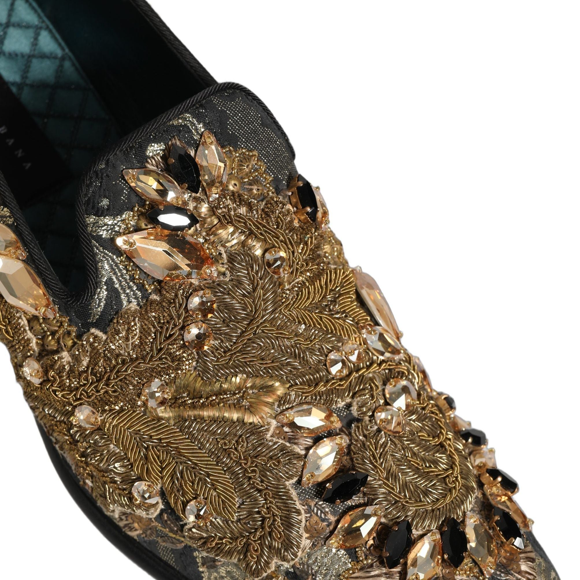 Dolce & Gabbana Black Velvet Embellished Dress Loafers Shoes