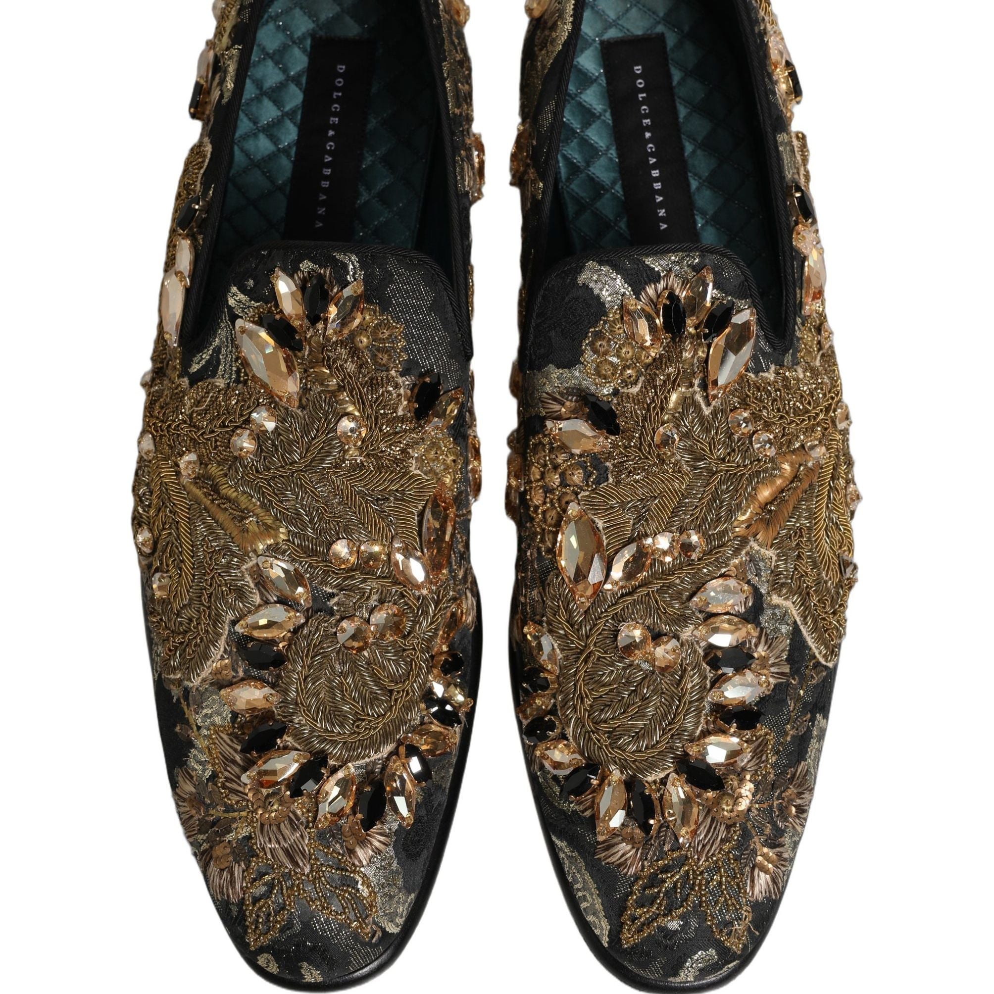 Dolce & Gabbana Black Velvet Embellished Dress Loafers Shoes