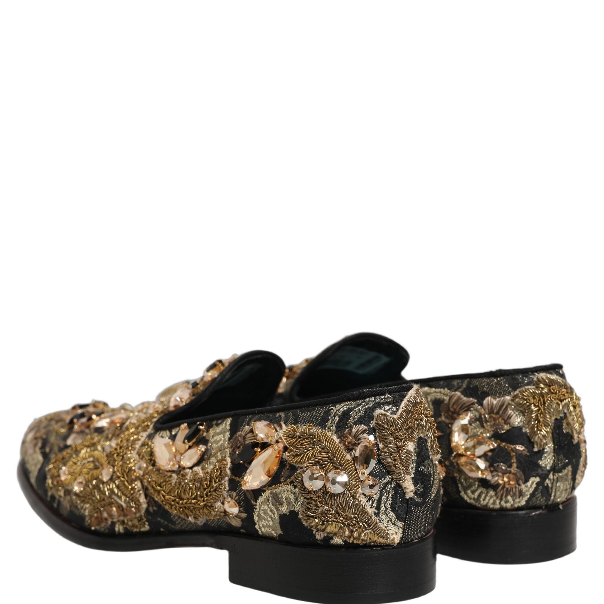 Dolce & Gabbana Black Velvet Embellished Dress Loafers Shoes