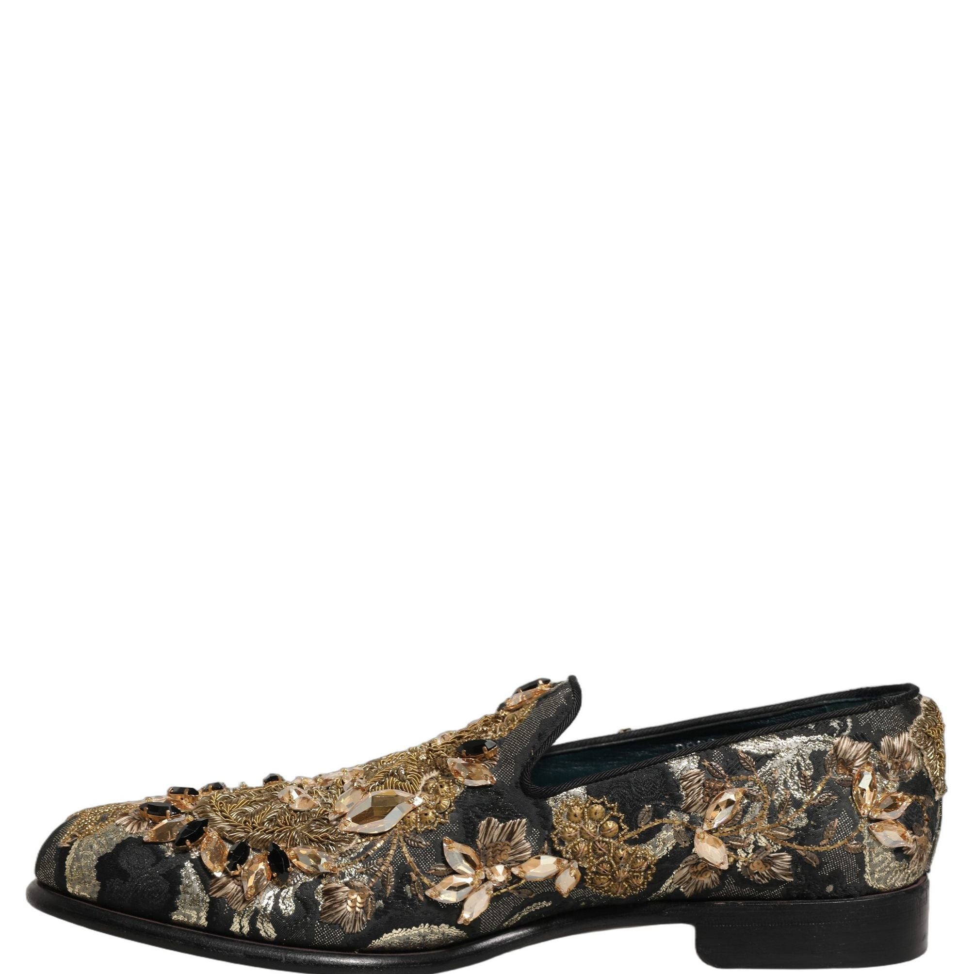 Dolce & Gabbana Black Velvet Embellished Dress Loafers Shoes