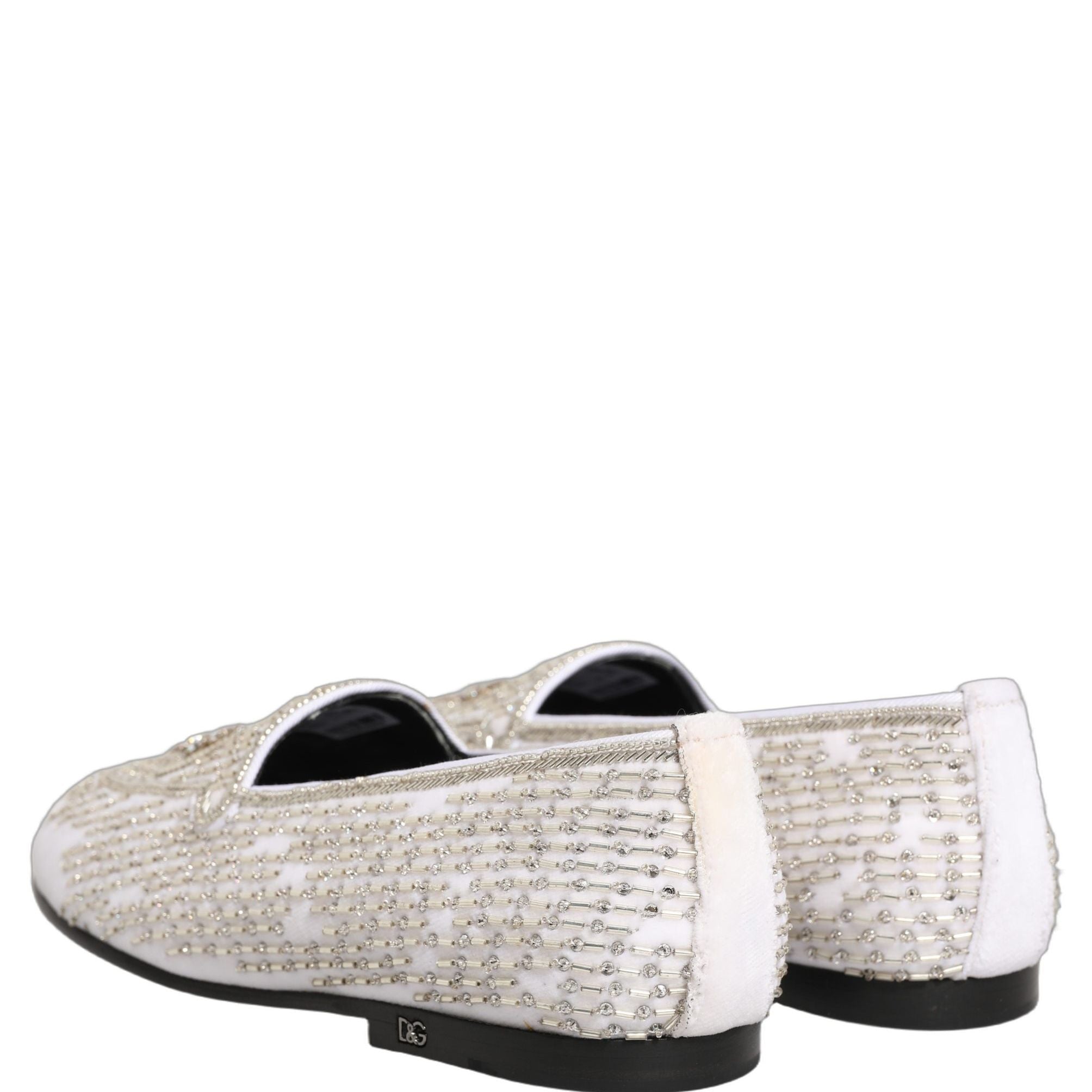 Dolce & Gabbana White Satin Embellished Dress Loafers Shoes