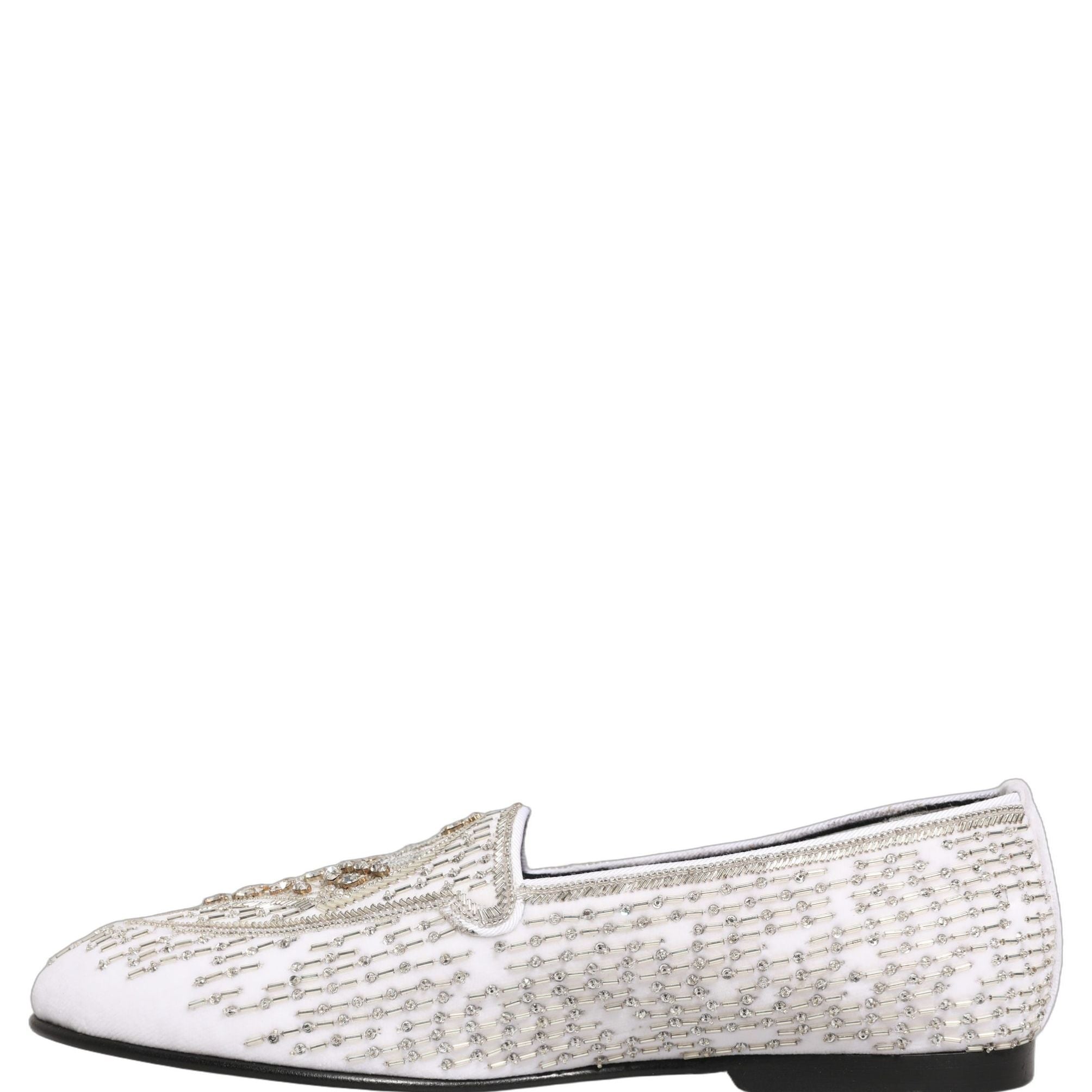 Dolce & Gabbana White Satin Embellished Dress Loafers Shoes