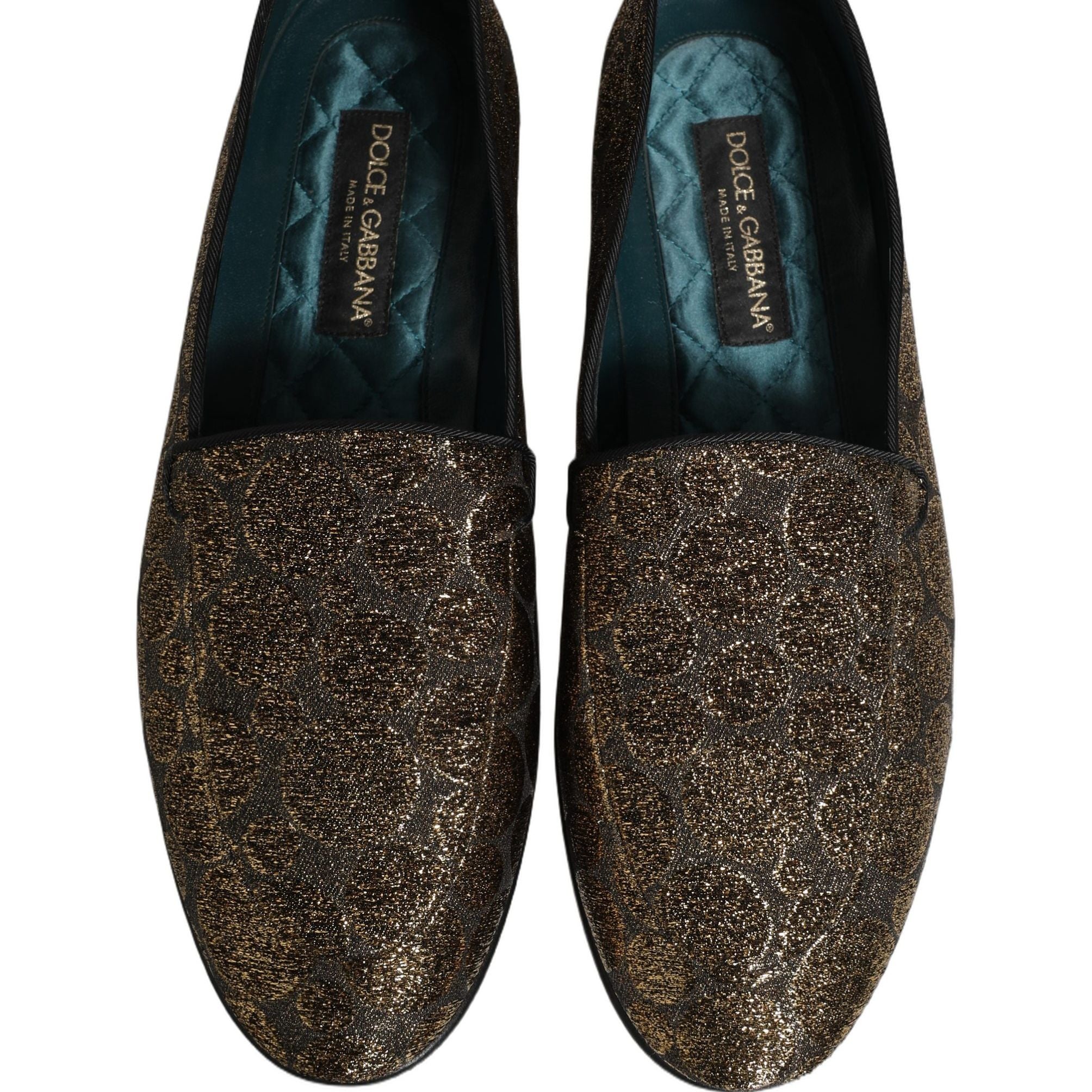 Dolce & Gabbana Gold Lurex Glitter Men Slip On Loafers Shoes