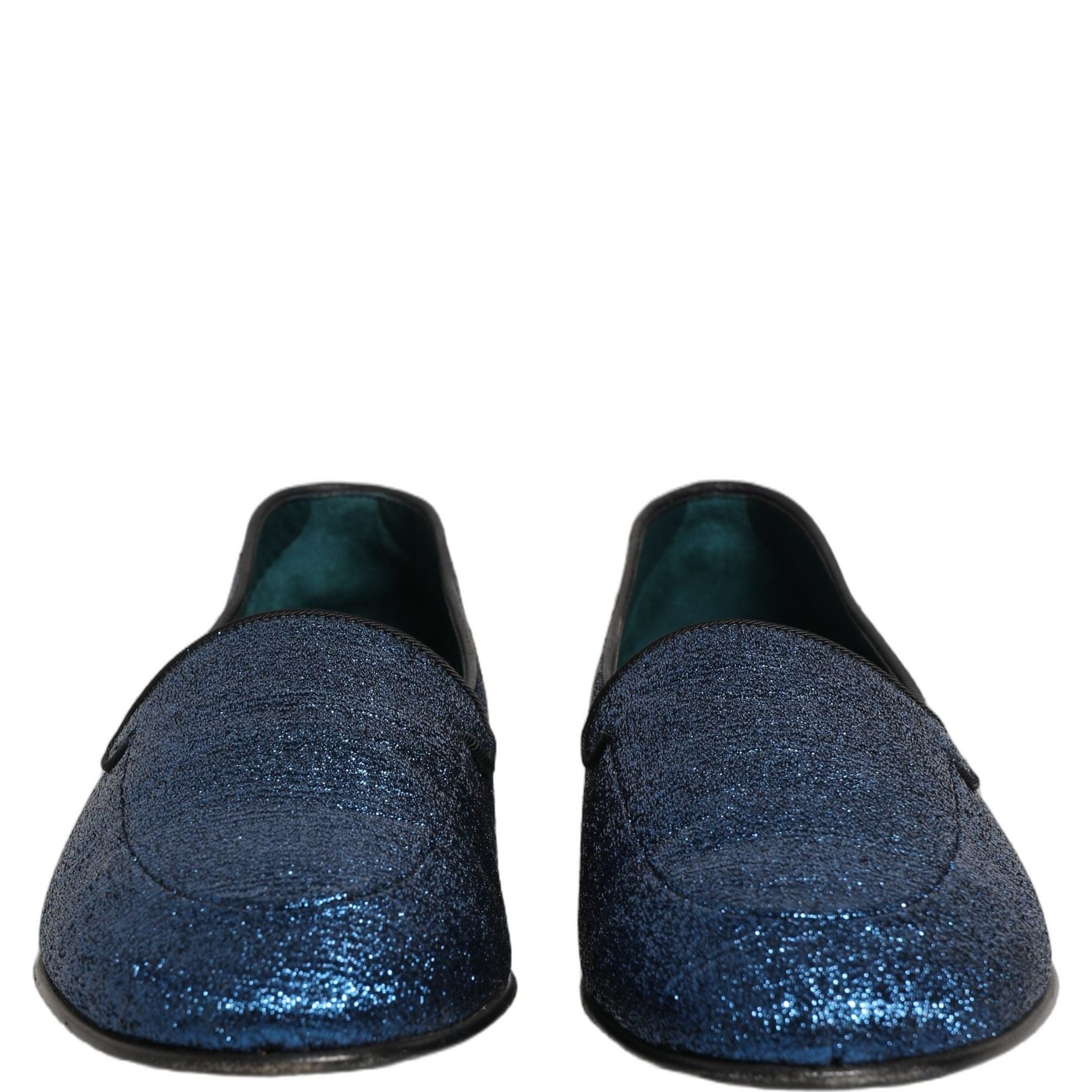 Dolce & Gabbana Blue Glitter Lurex DG Logo Dress Loafers Shoes