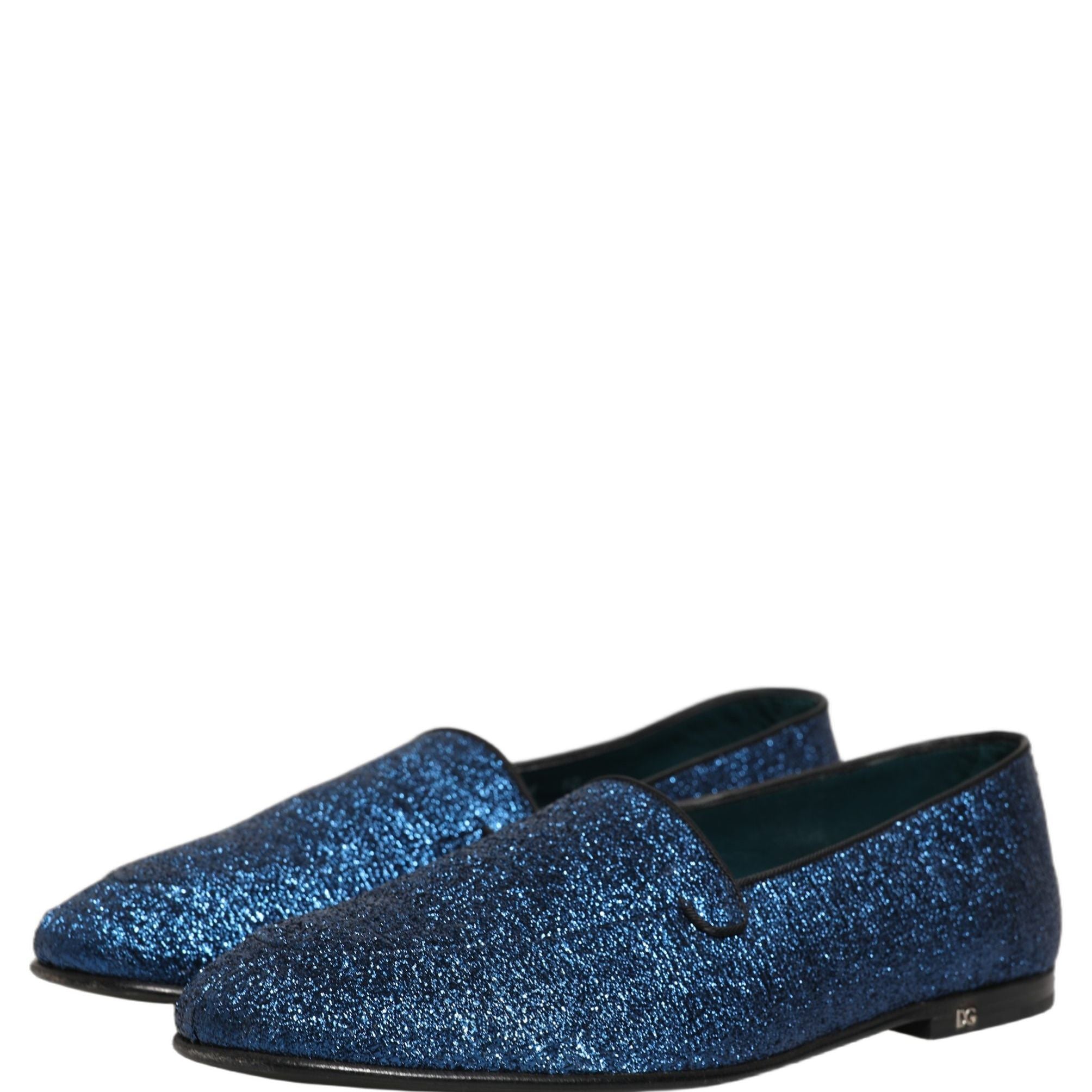 Dolce & Gabbana Blue Glitter Lurex DG Logo Dress Loafers Shoes