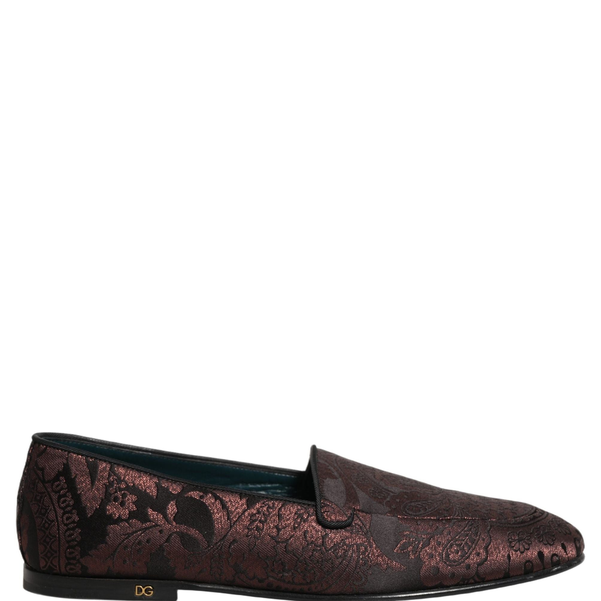Dolce & Gabbana Maroon Jacquard Leather Slip On Loafers Shoes