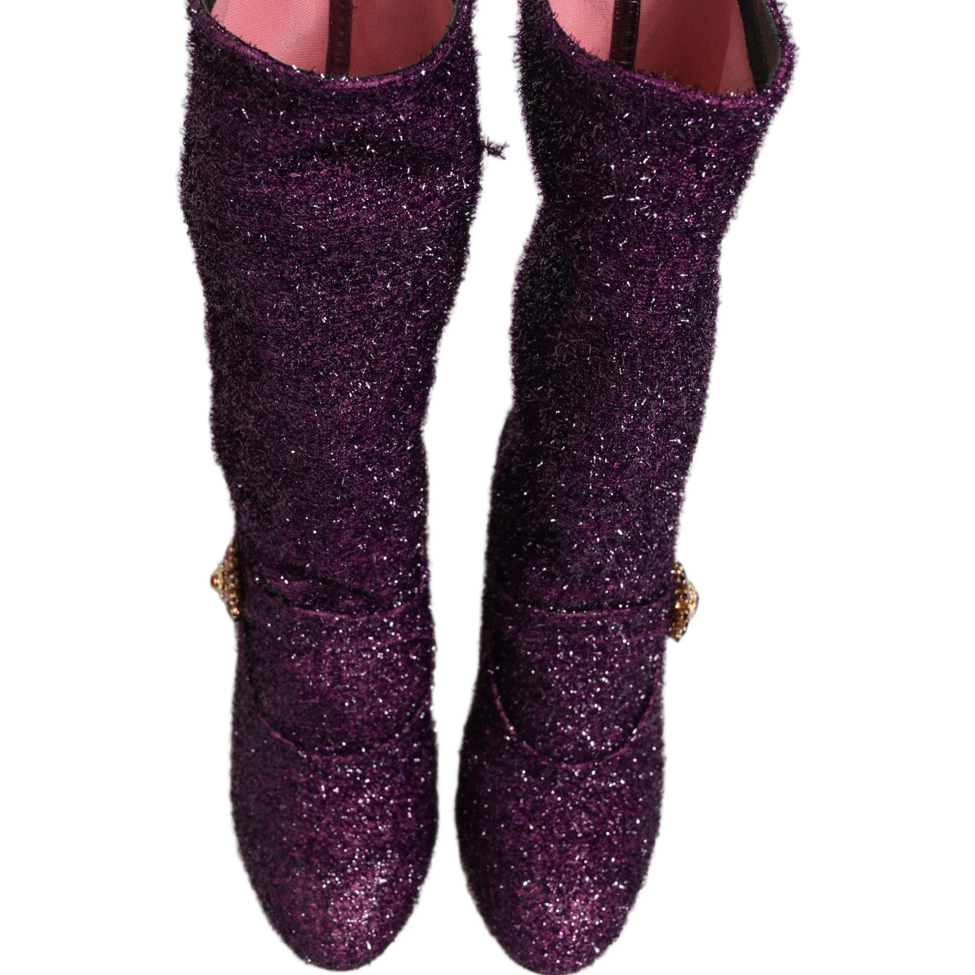 Dolce & Gabbana Purple Crystal Lurex Fantasy High Boots Shoes