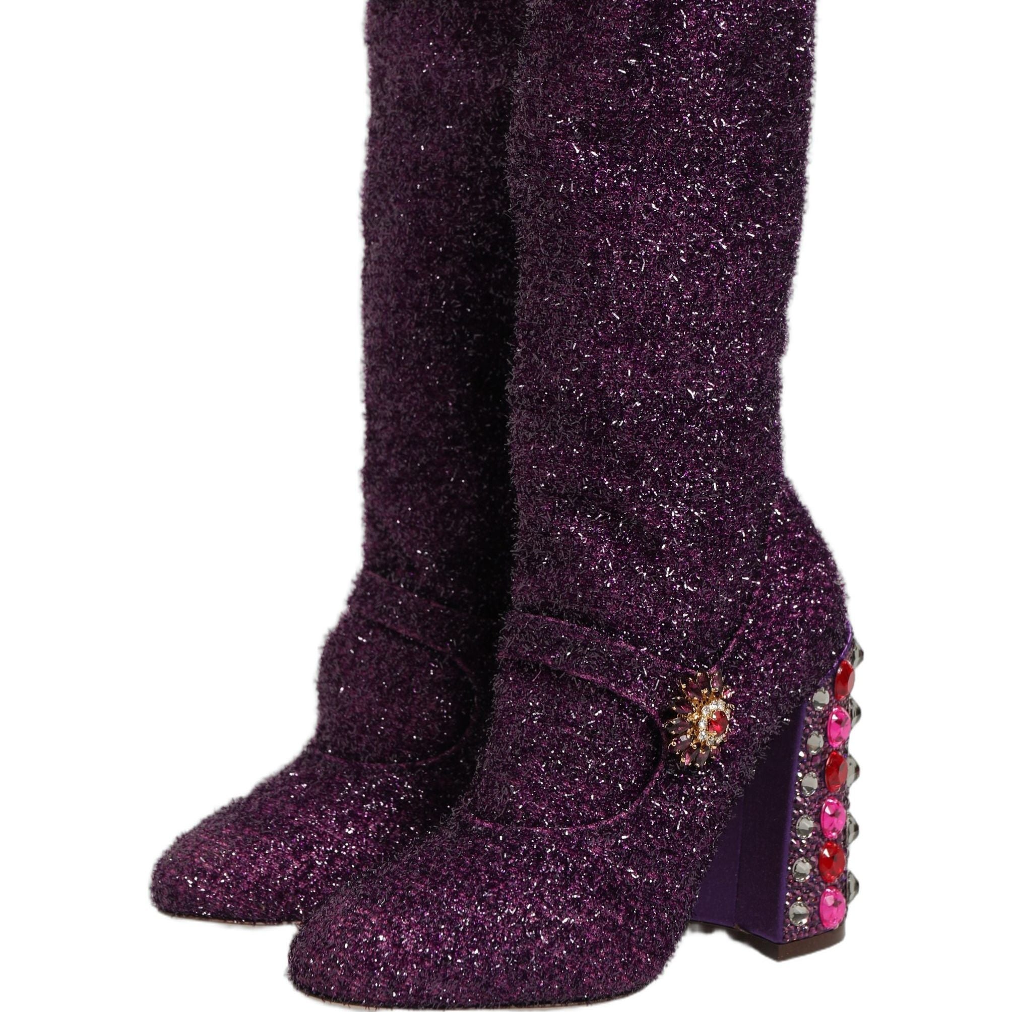 Dolce & Gabbana Purple Crystal Lurex Fantasy High Boots Shoes