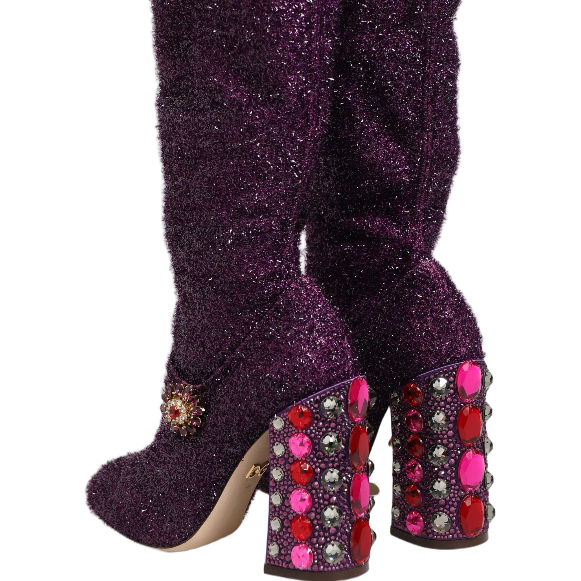 Dolce & Gabbana Purple Crystal Lurex Fantasy High Boots Shoes