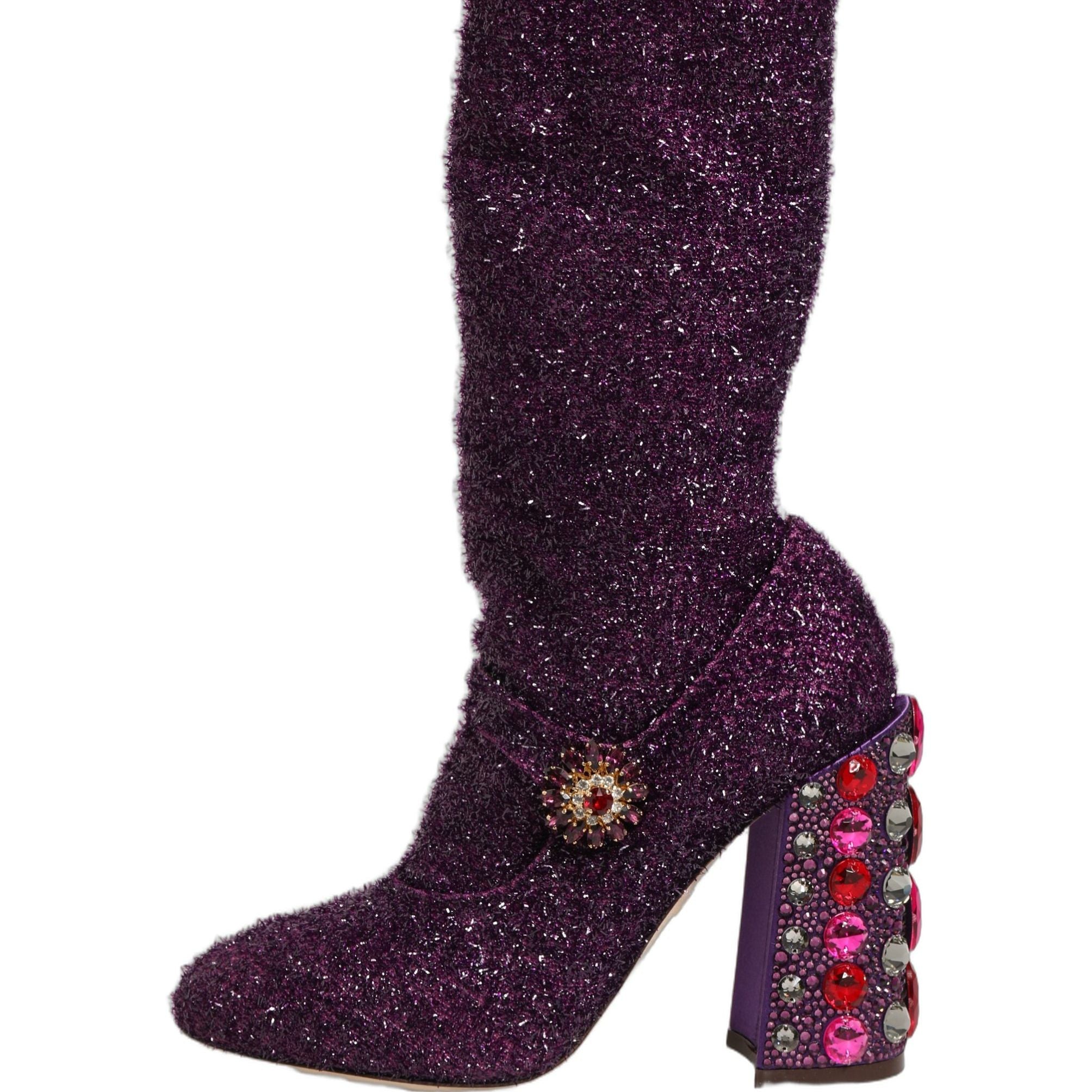 Dolce & Gabbana Purple Crystal Lurex Fantasy High Boots Shoes