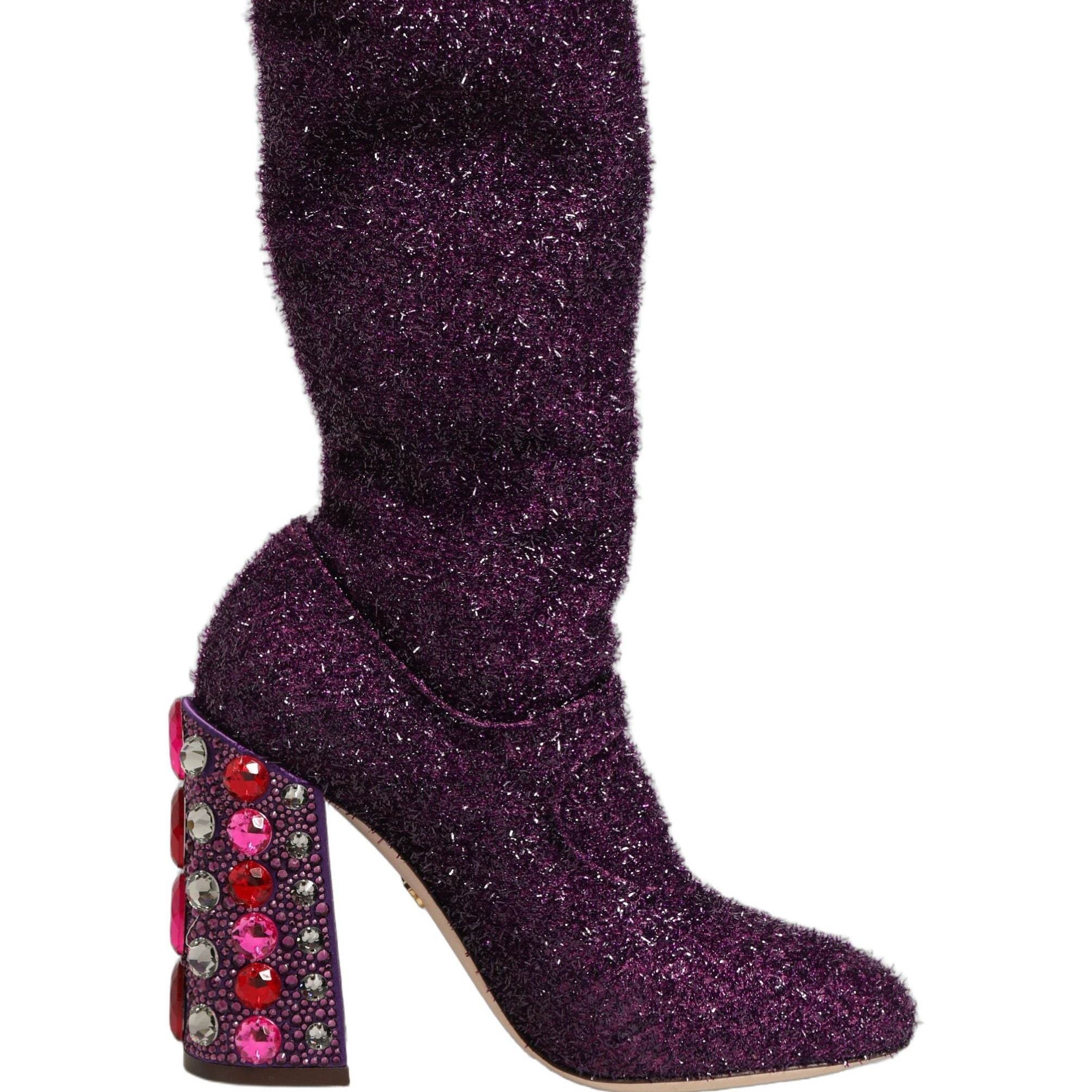 Dolce & Gabbana Purple Crystal Lurex Fantasy High Boots Shoes
