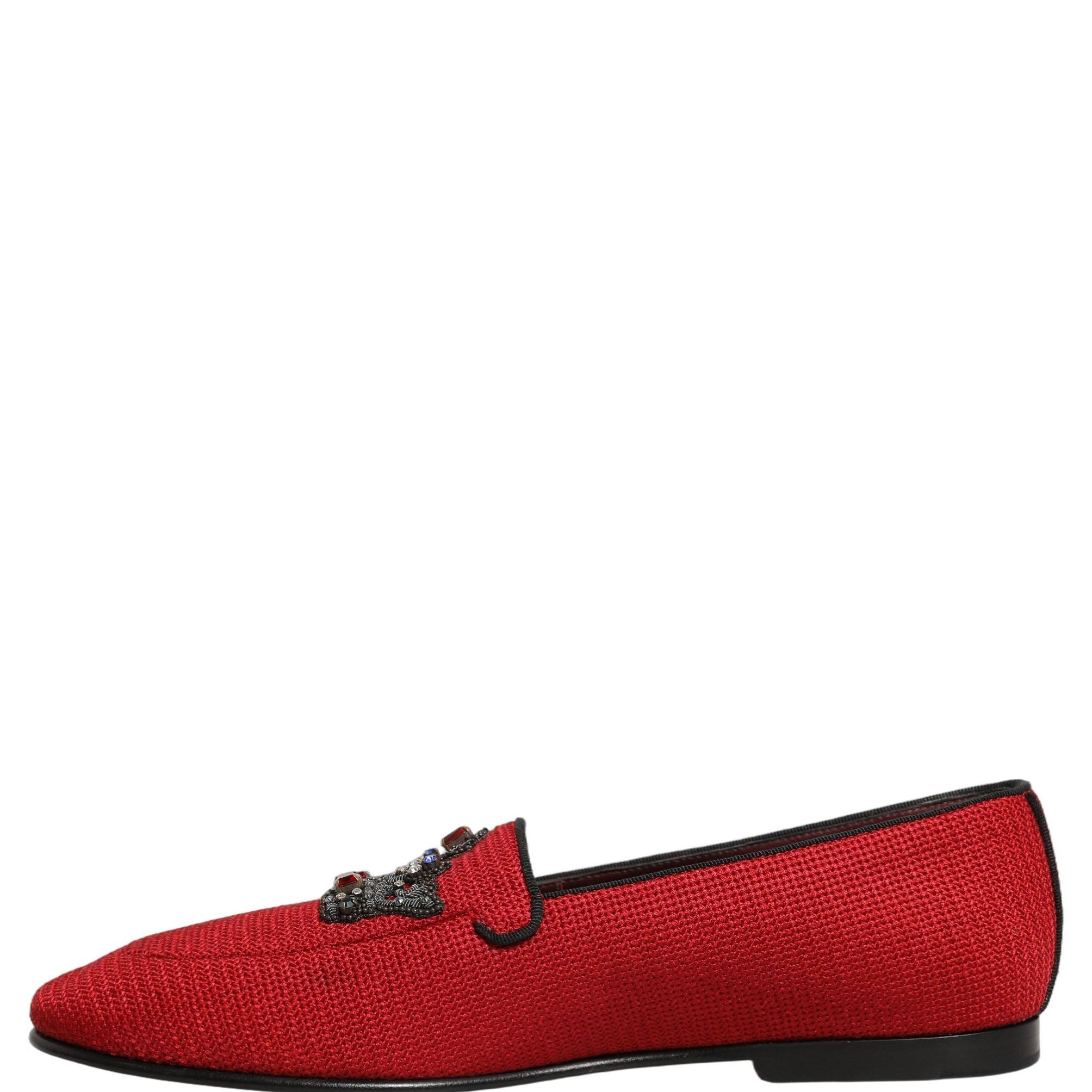 Dolce & Gabbana Red Crown Embellished Dress Loafers Shoes