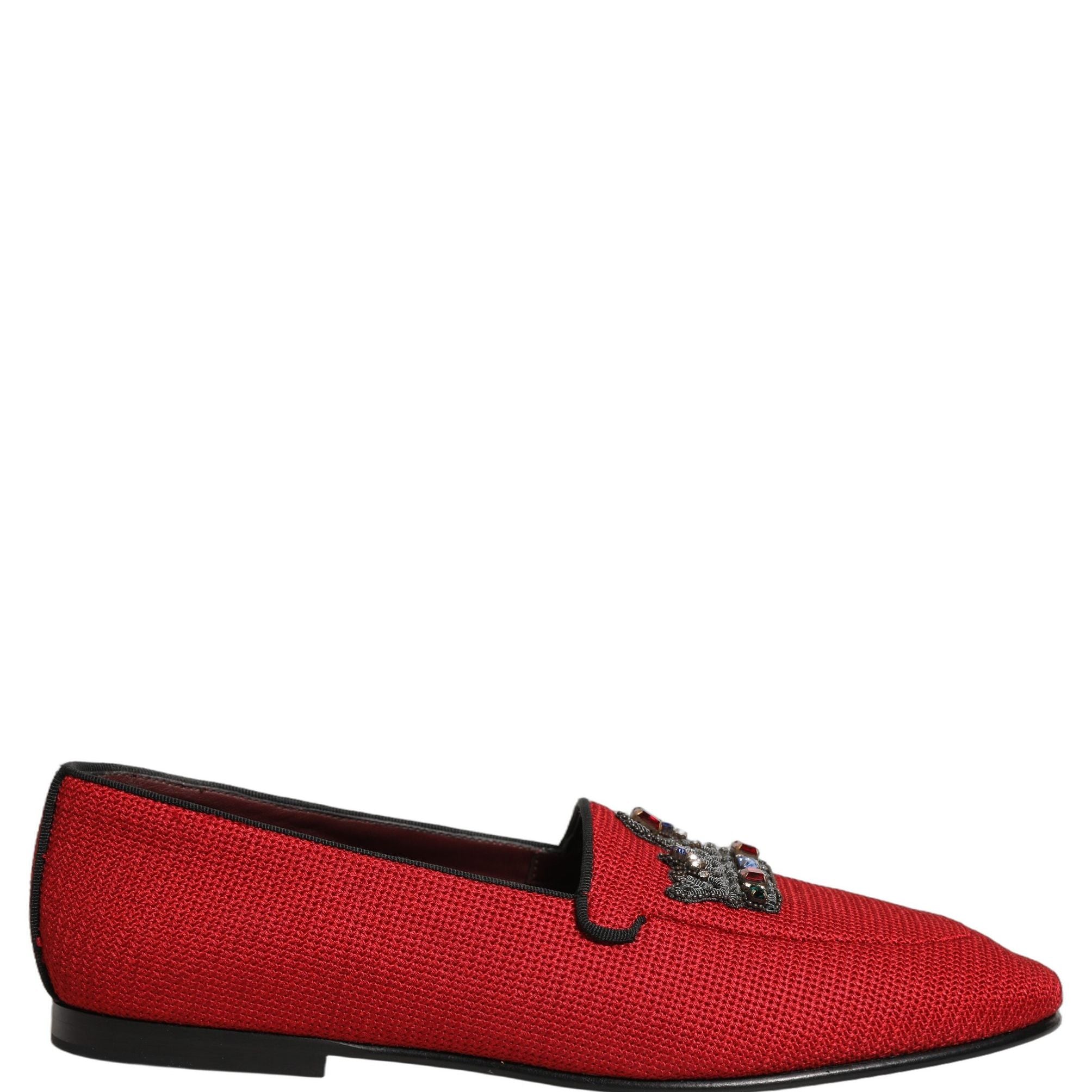 Dolce & Gabbana Red Crown Embellished Dress Loafers Shoes