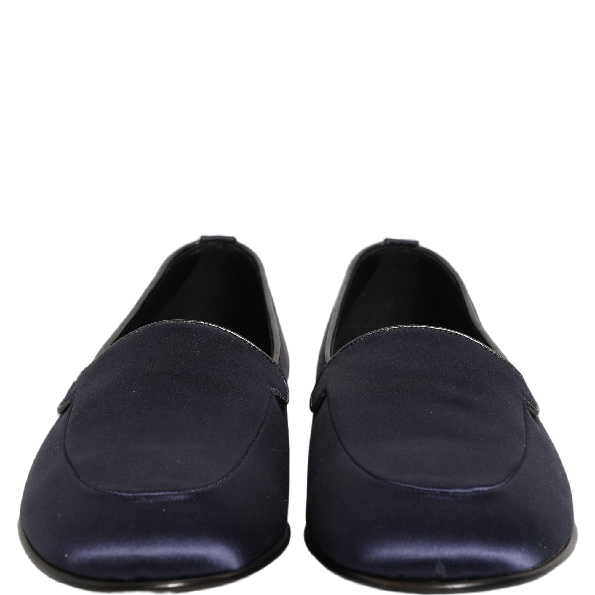 Dolce & Gabbana Navy Blue Satin DG Logo Dress Loafers Shoes