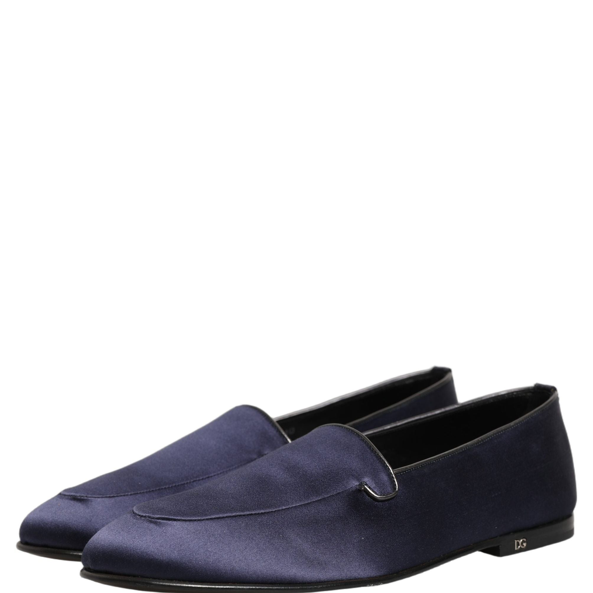 Dolce & Gabbana Navy Blue Satin DG Logo Dress Loafers Shoes