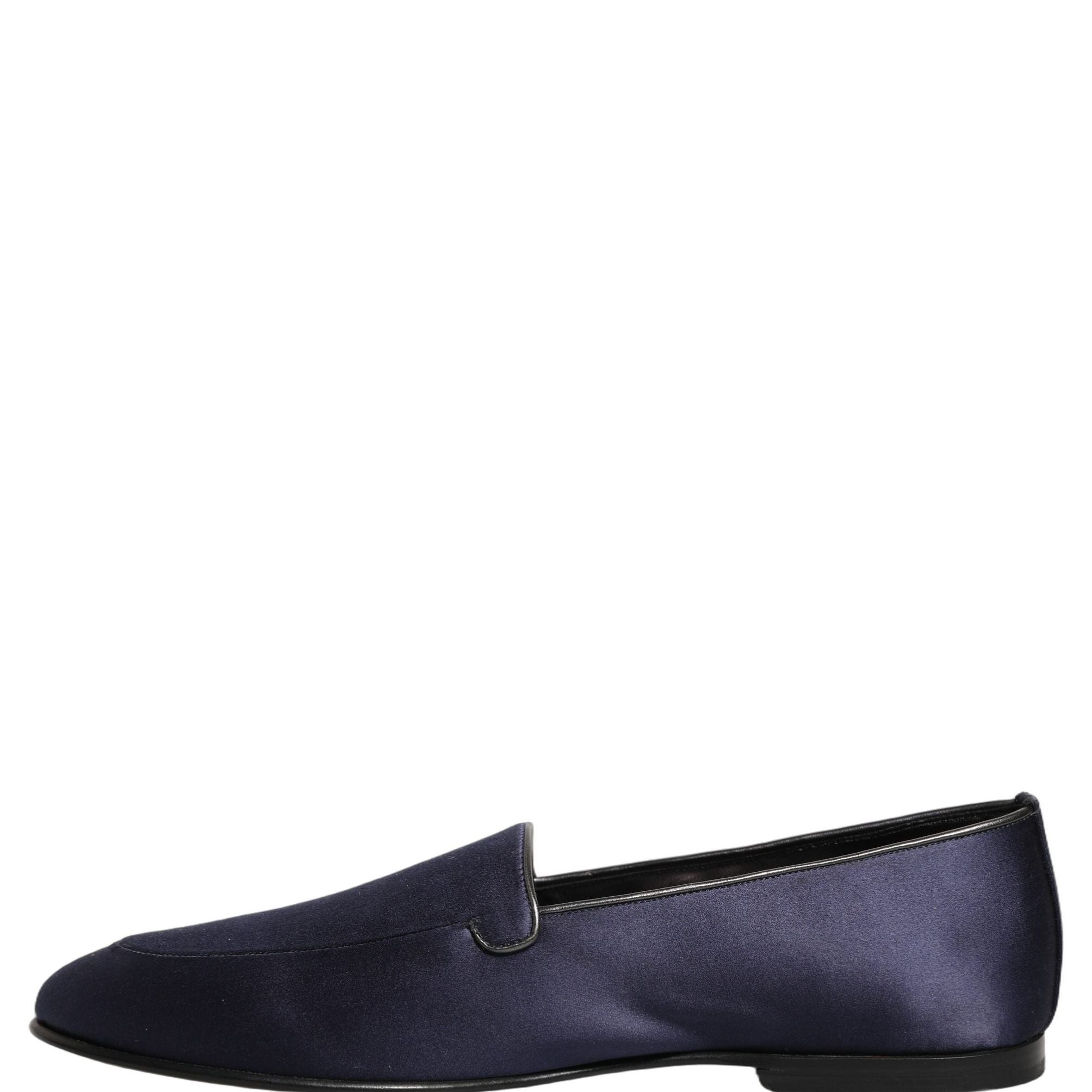 Dolce & Gabbana Navy Blue Satin DG Logo Dress Loafers Shoes