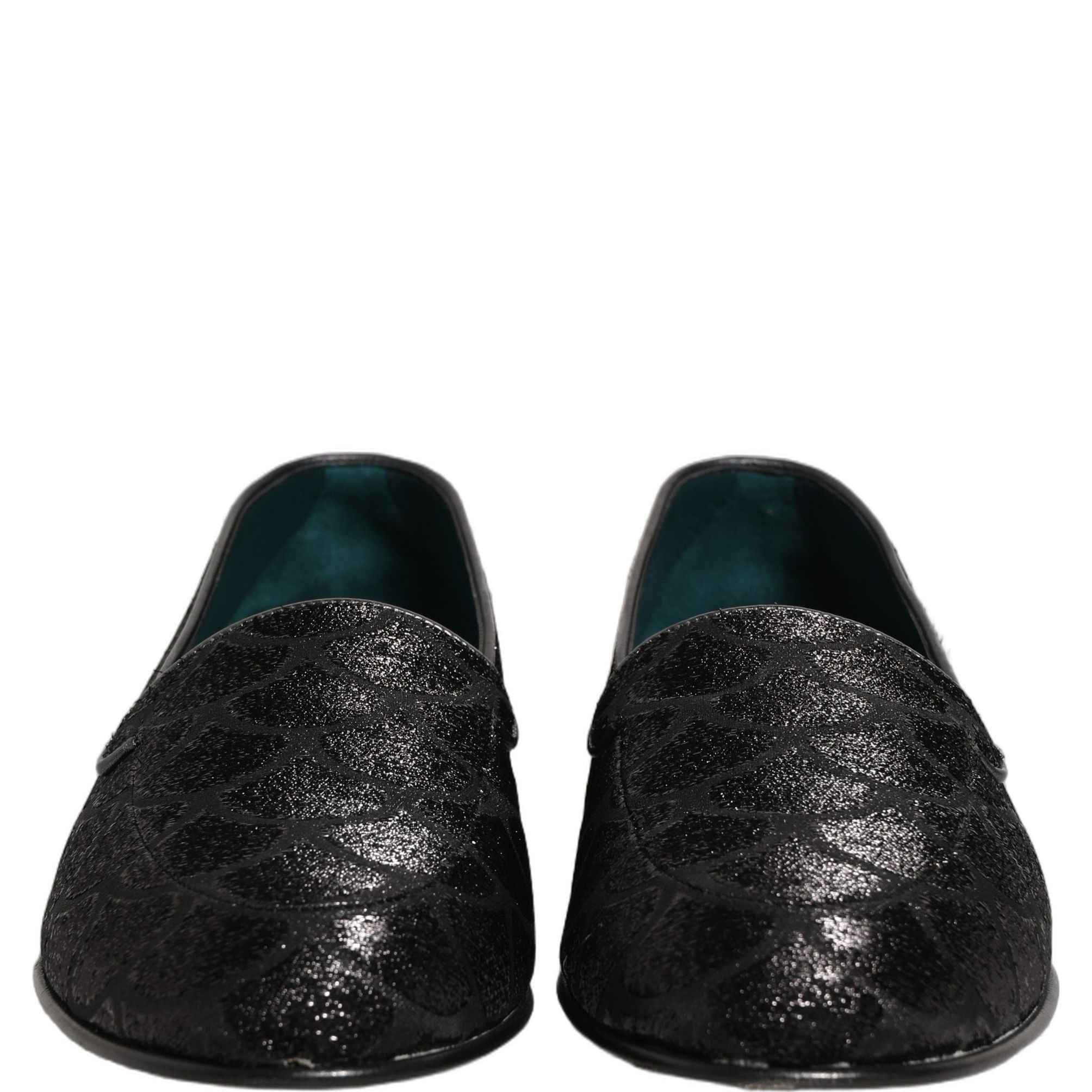 Dolce & Gabbana Black Glitter Brocade Men Dress Loafers Shoes