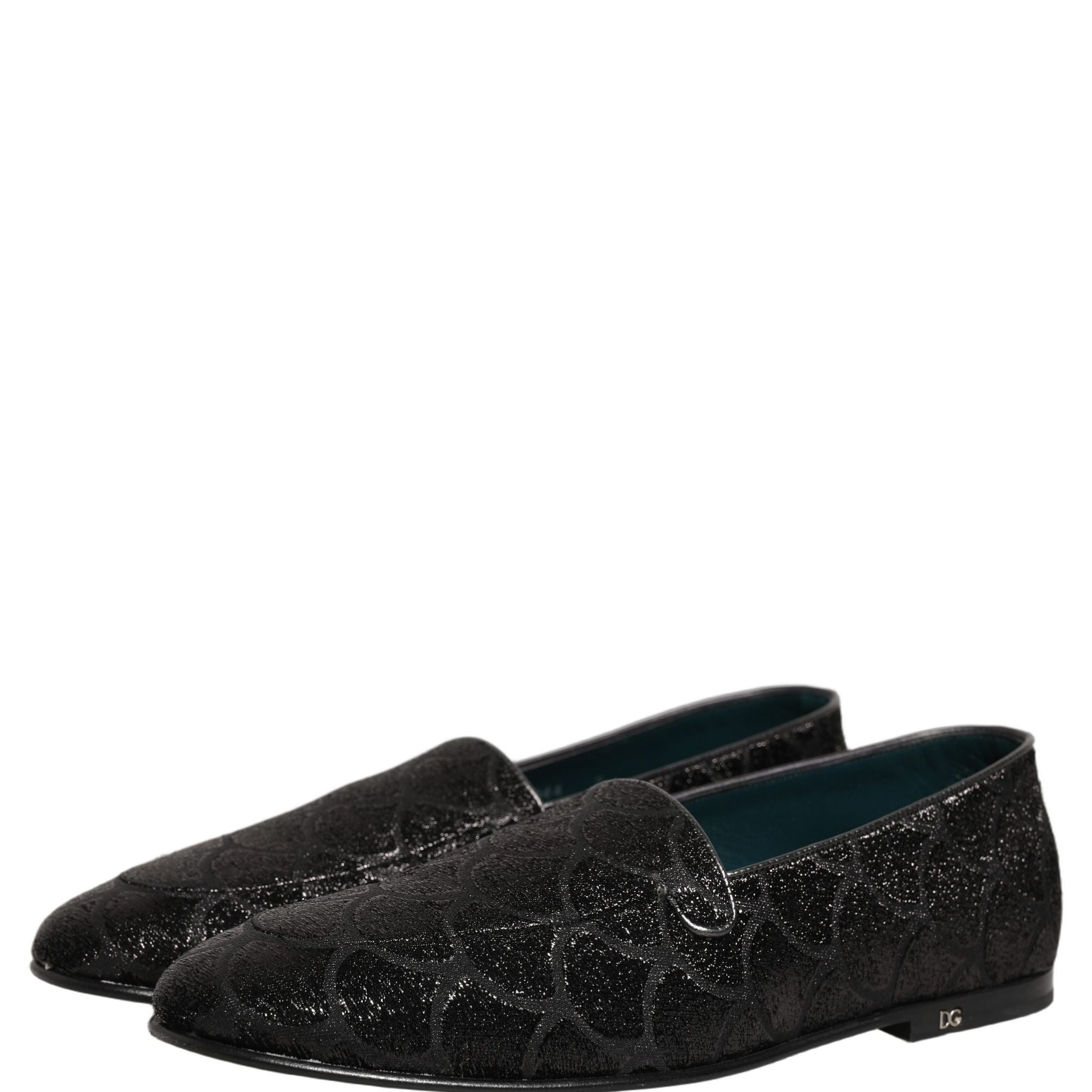 Dolce & Gabbana Black Glitter Brocade Men Dress Loafers Shoes
