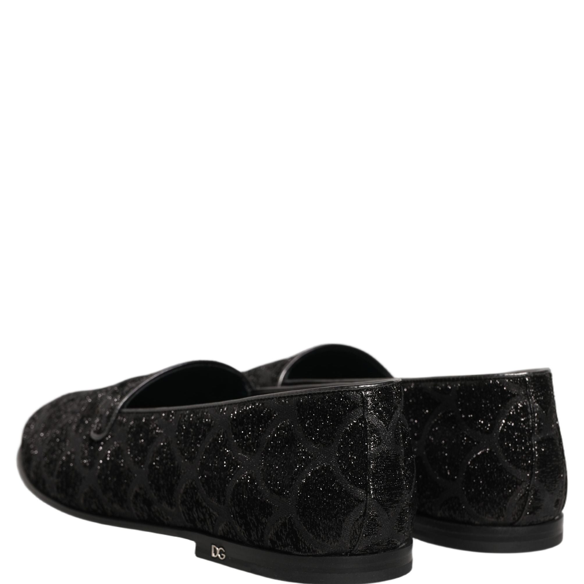 Dolce & Gabbana Black Glitter Brocade Men Dress Loafers Shoes