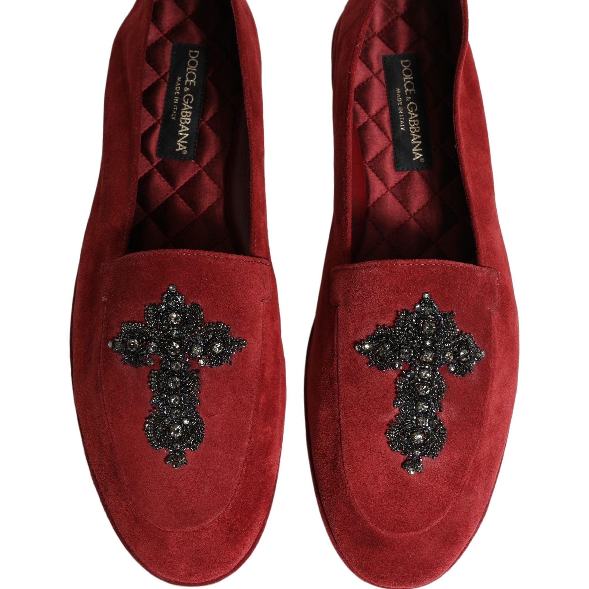 Dolce & Gabbana Red Suede Cross Slip On Dress Loafers Shoes