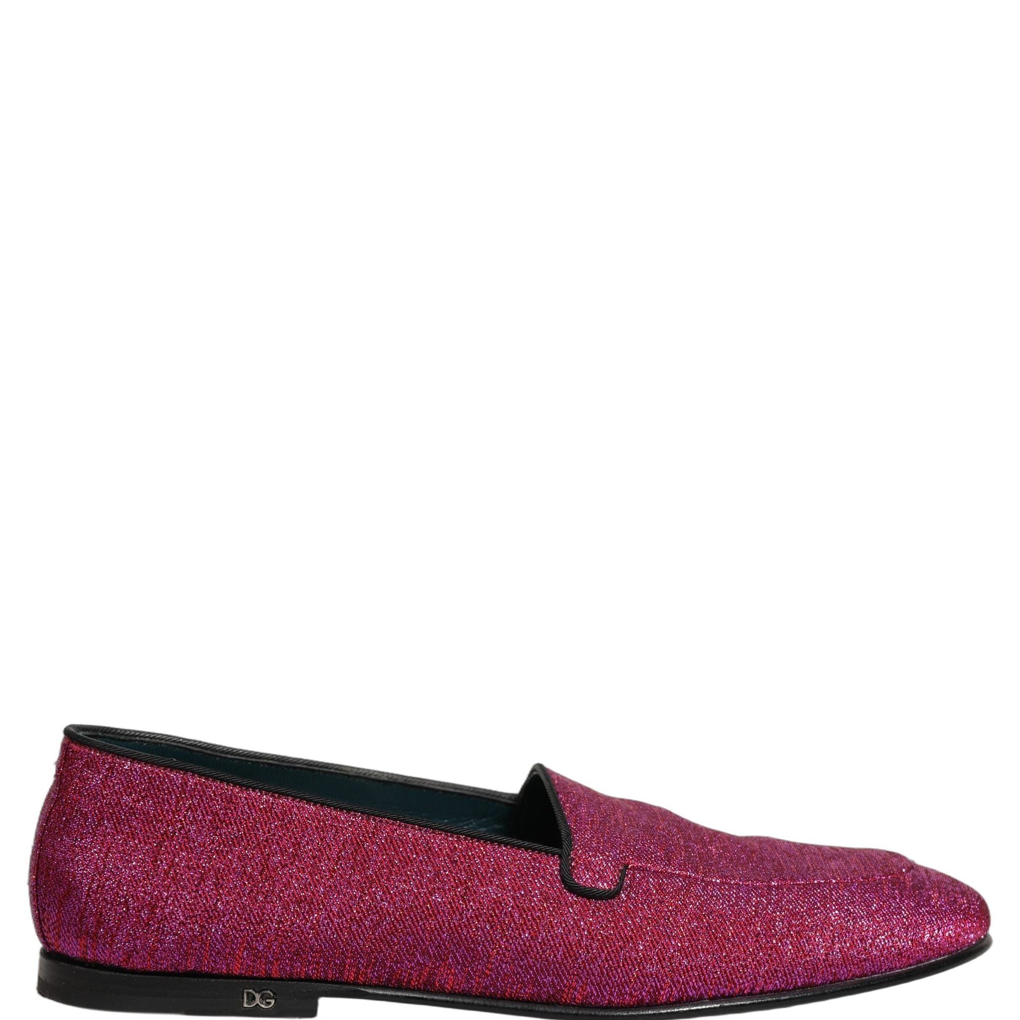 Dolce & Gabbana Pink Glitter Lurex Logo Dress Loafers Shoes