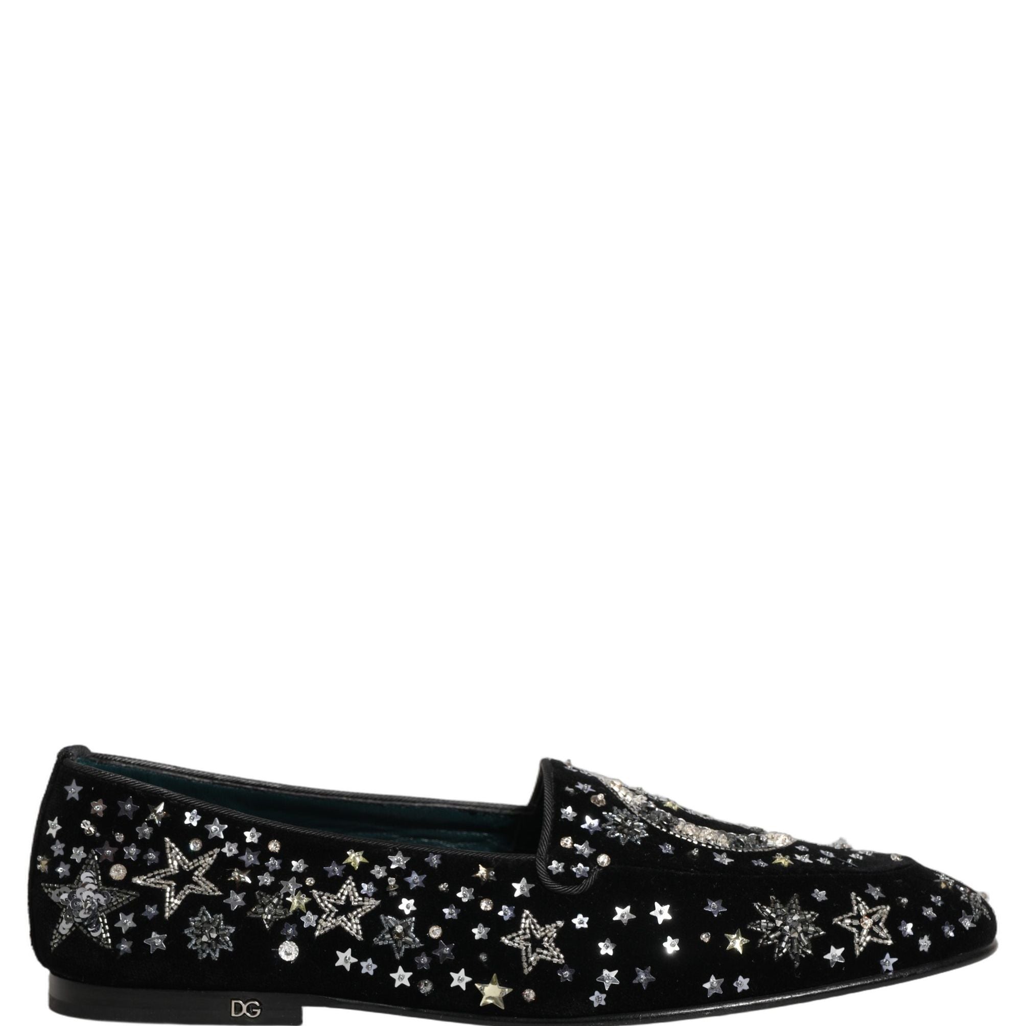 Dolce & Gabbana Black Crystal Embellished Dress Loafers Shoes