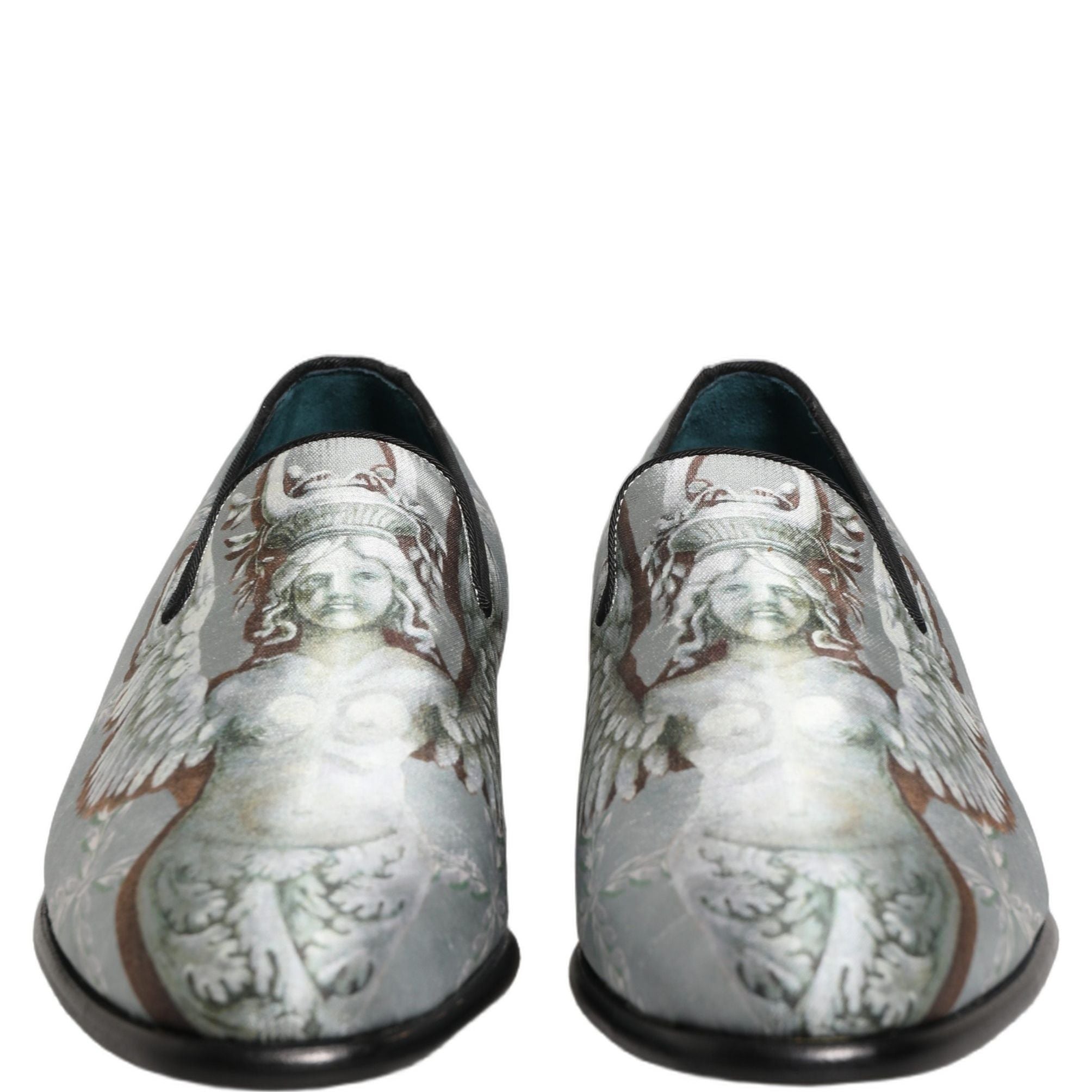 Dolce & Gabbana Gray Baroque Angel Velvet Men Loafers Shoes