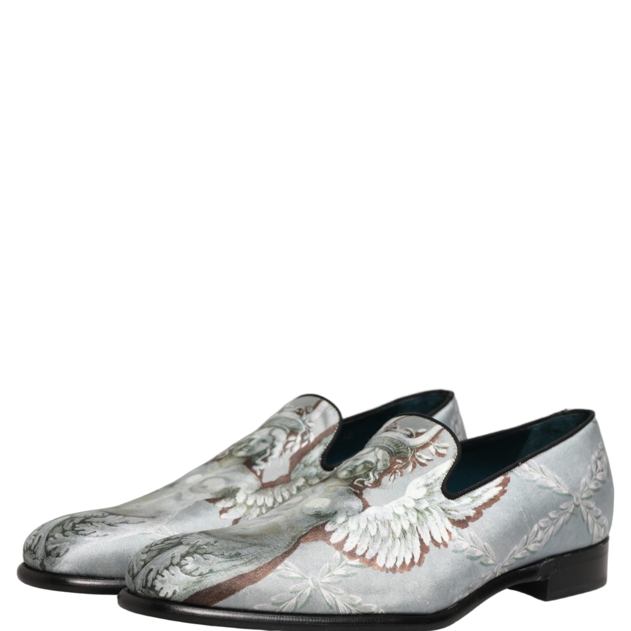 Dolce & Gabbana Gray Baroque Angel Velvet Men Loafers Shoes