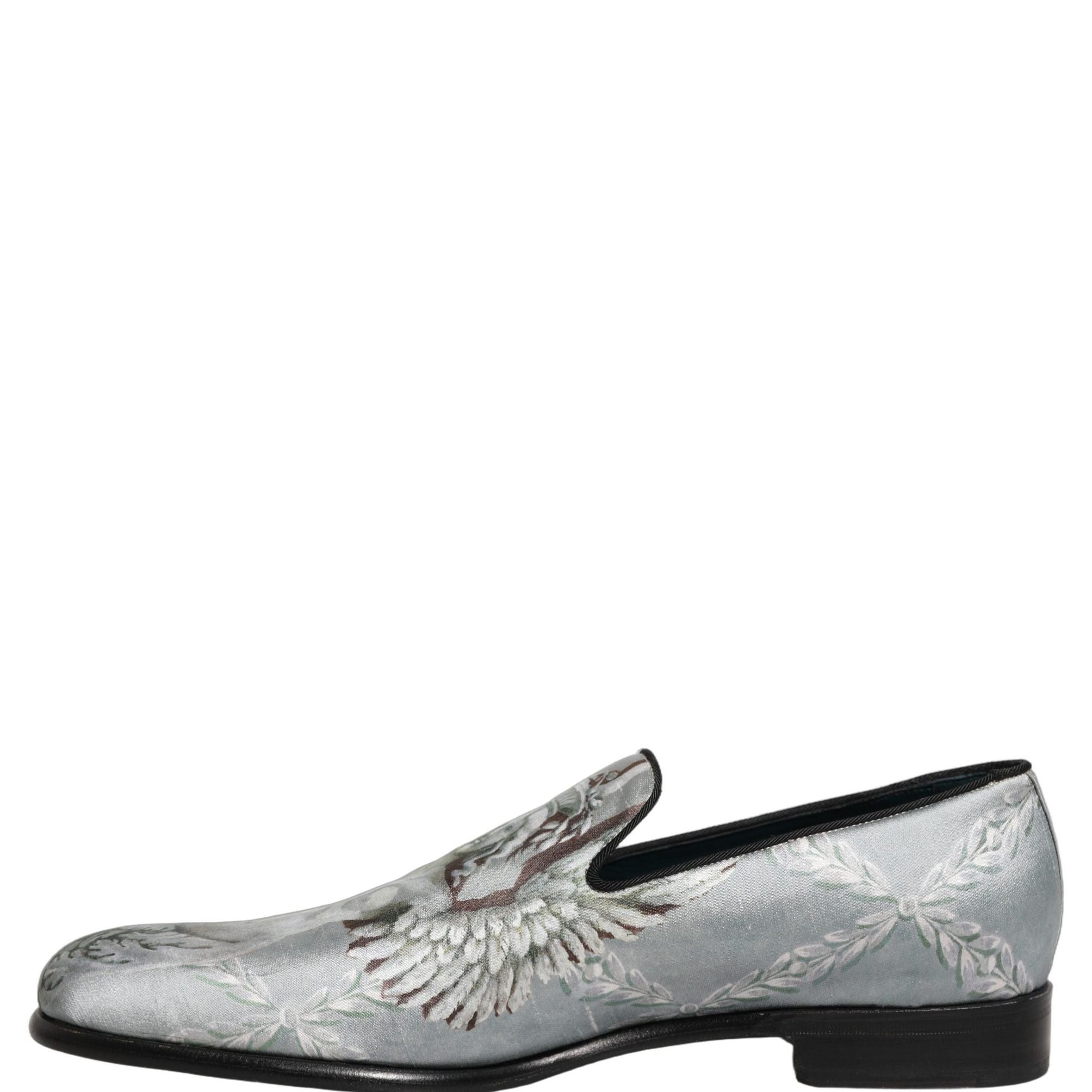 Dolce & Gabbana Gray Baroque Angel Velvet Men Loafers Shoes