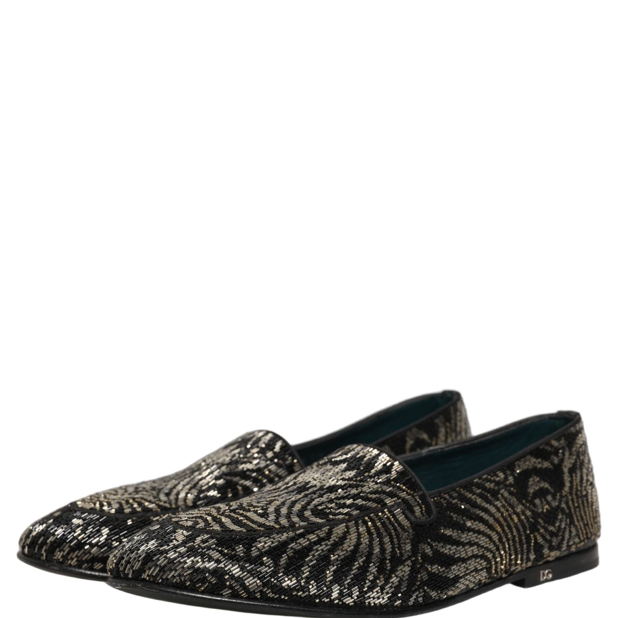 Dolce & Gabbana Black Silver Embellished Dress Loafers Shoes